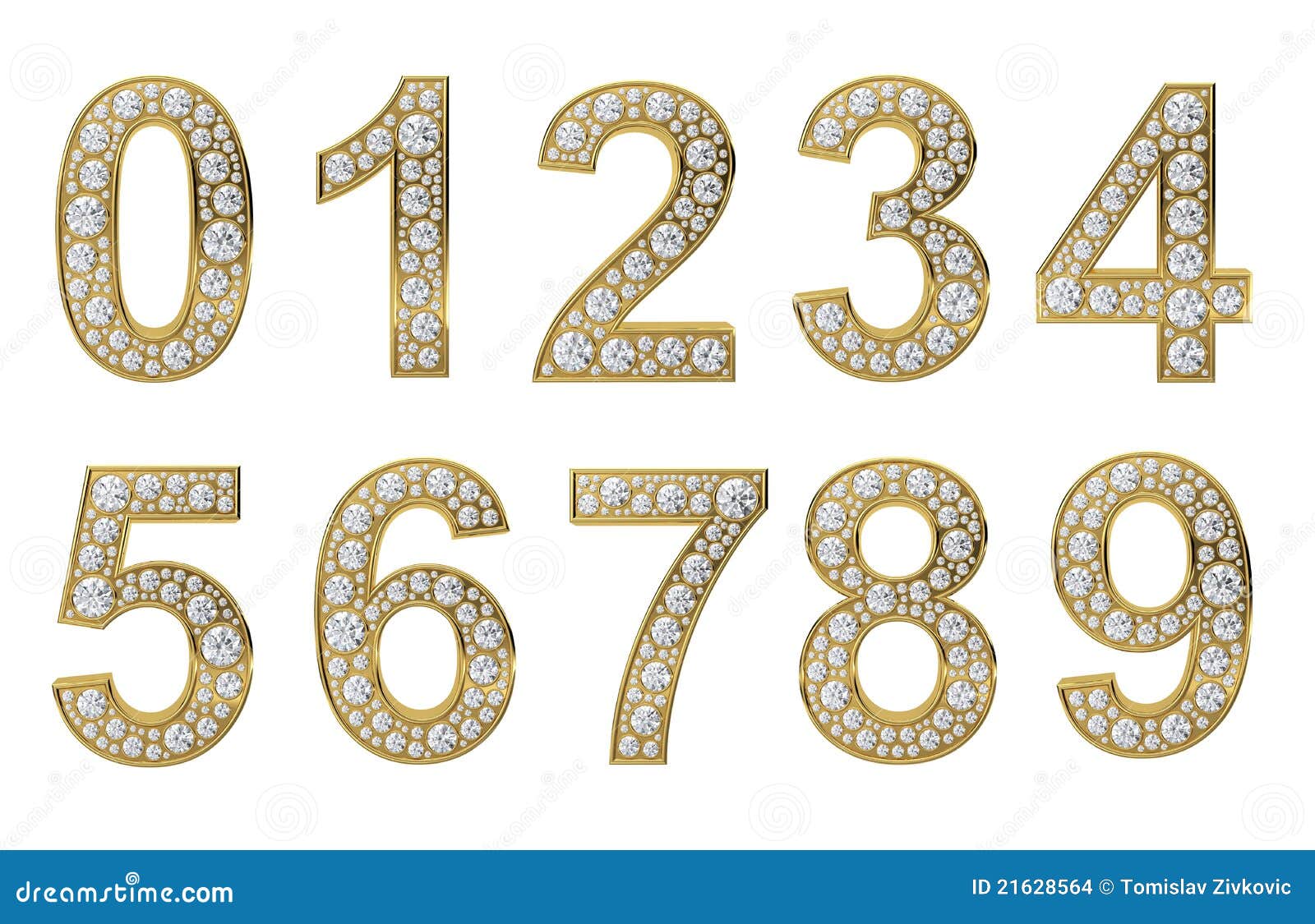 Números De Oro Con Los Diamantes Blancos Stock de ilustración