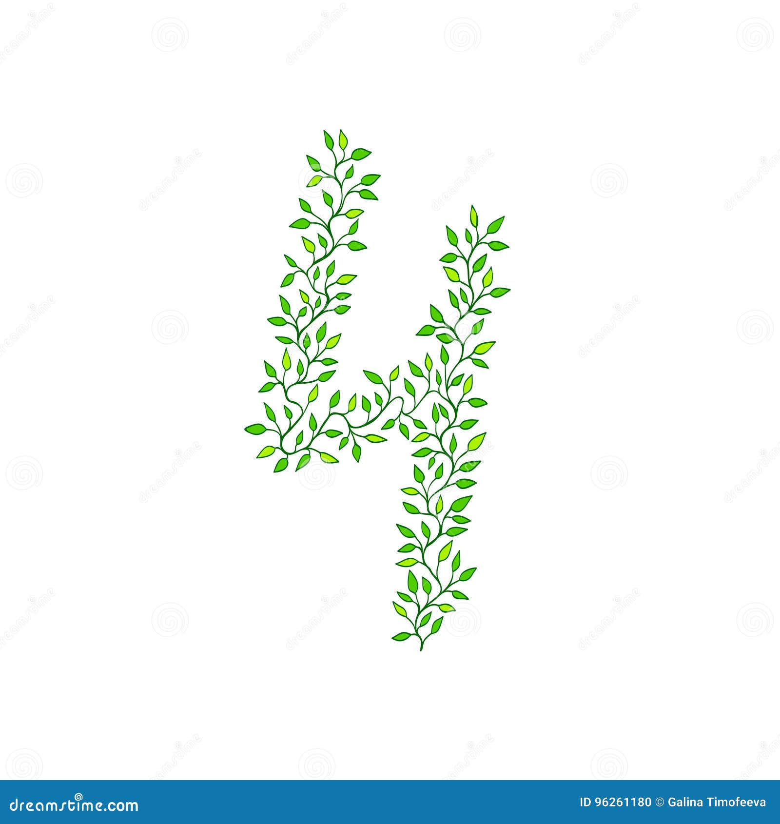 Números verdes. O número quatro Elemento verde feito das folhas e dos ramos