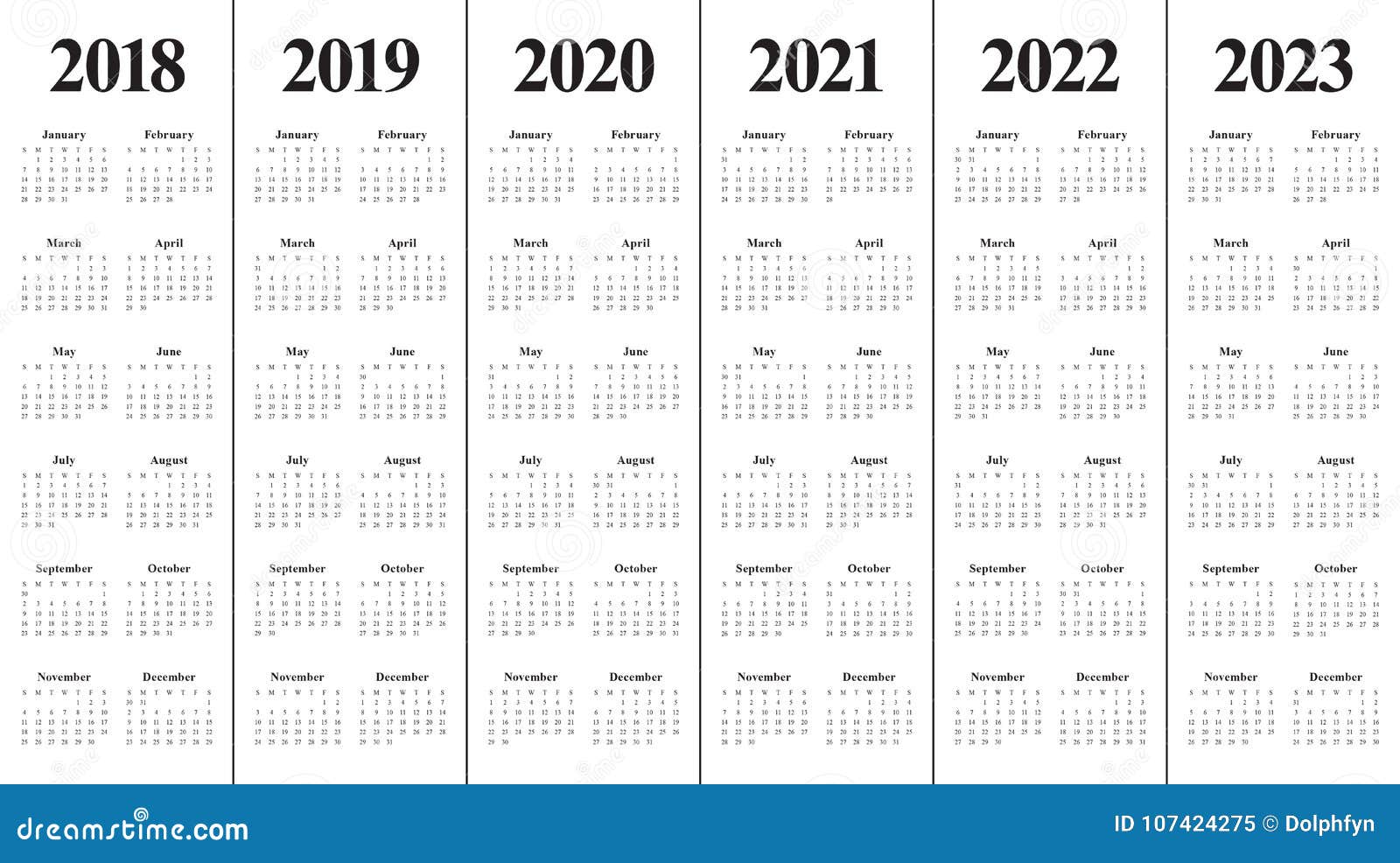 O ano 2018 2019 2020 2021 2022 2023 calendar o vetor. Ano 2018 2019 2020 2021 2022 projeto do molde do projeto do vetor de 2023 calendários, o simples e o limpo