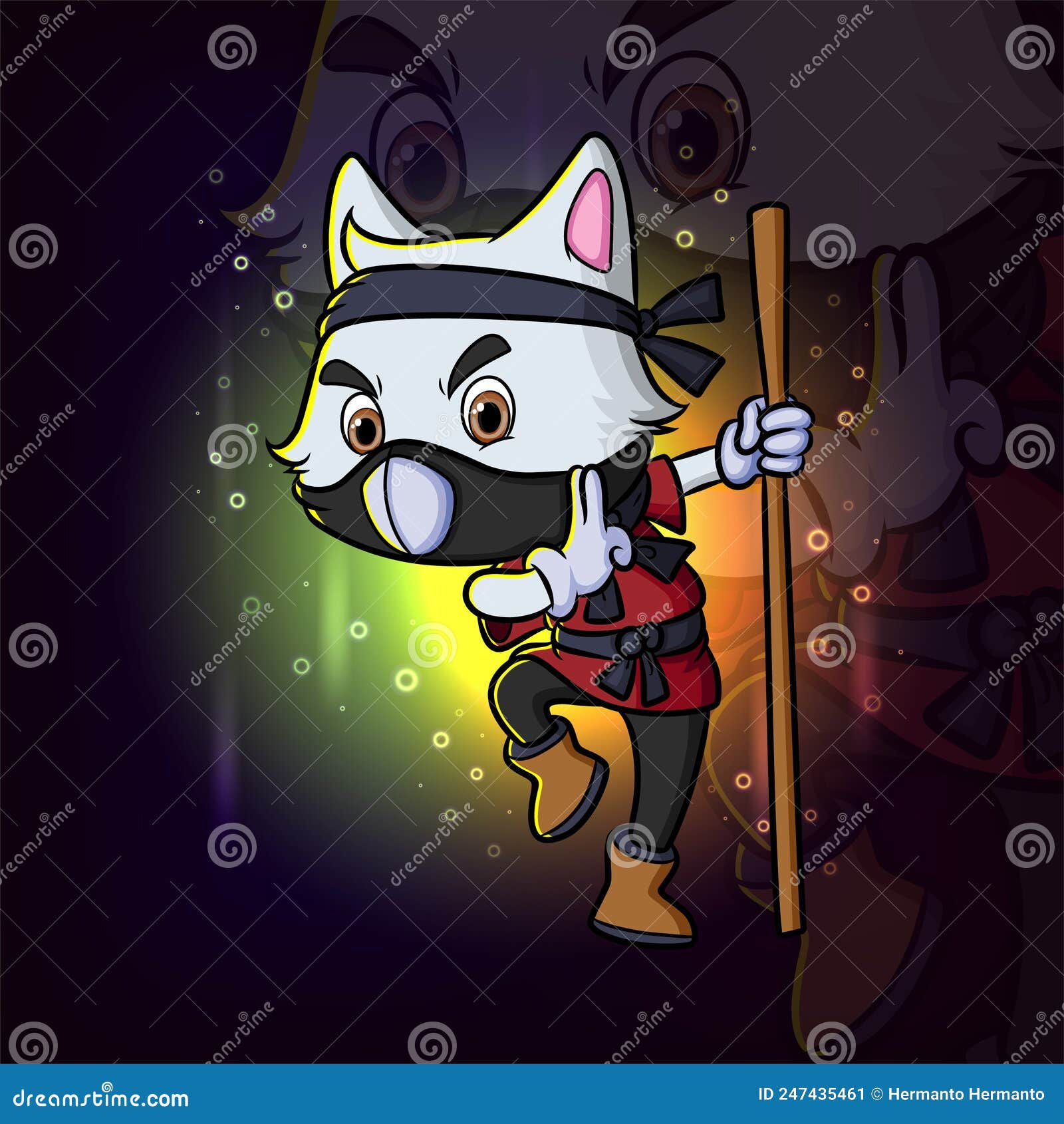 O Ataque De Gato Ninja Com O Logotipo Do Projeto Mascote De