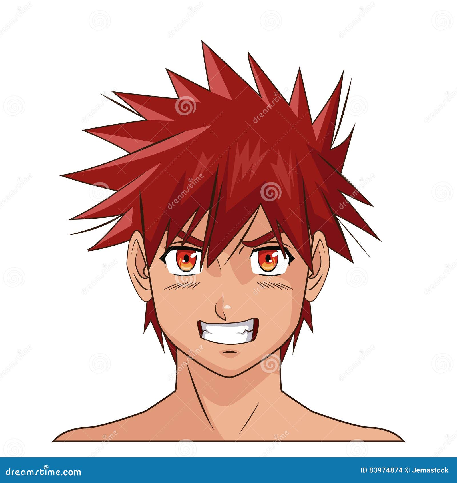 Personagem de anime de cabelo castanho está sorrindo