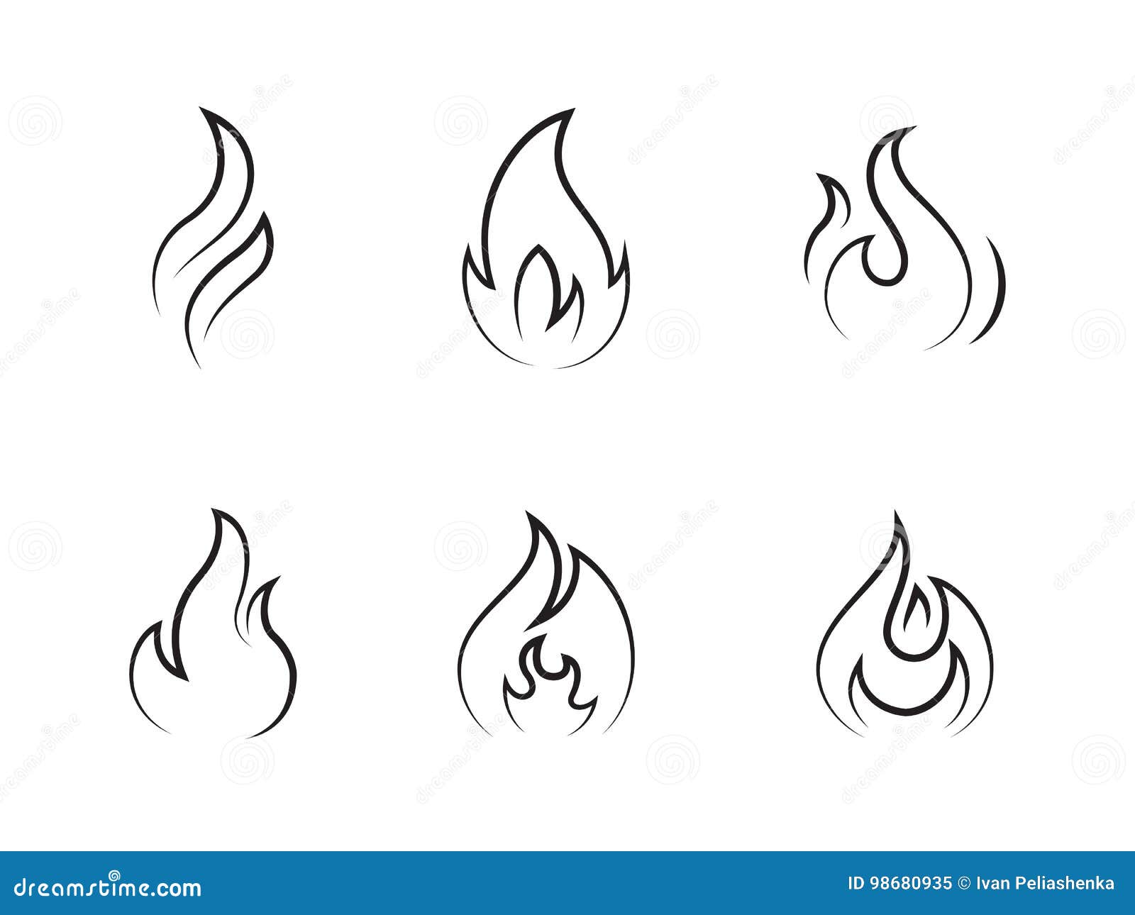 Conjunto de ícones de contorno de fogo e chamas