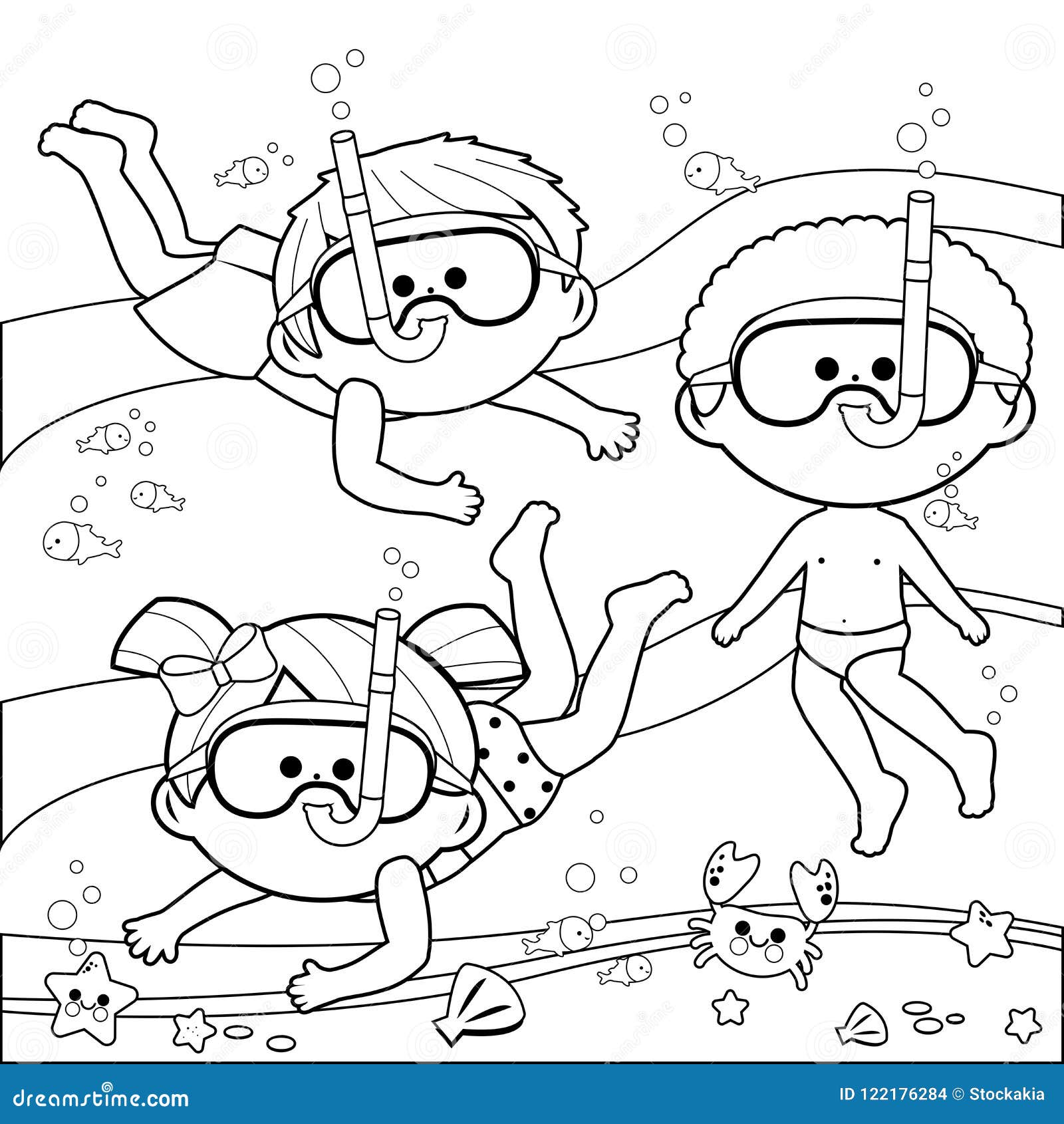 desenho vetorial para colorir para peixe infantil debaixo d'água