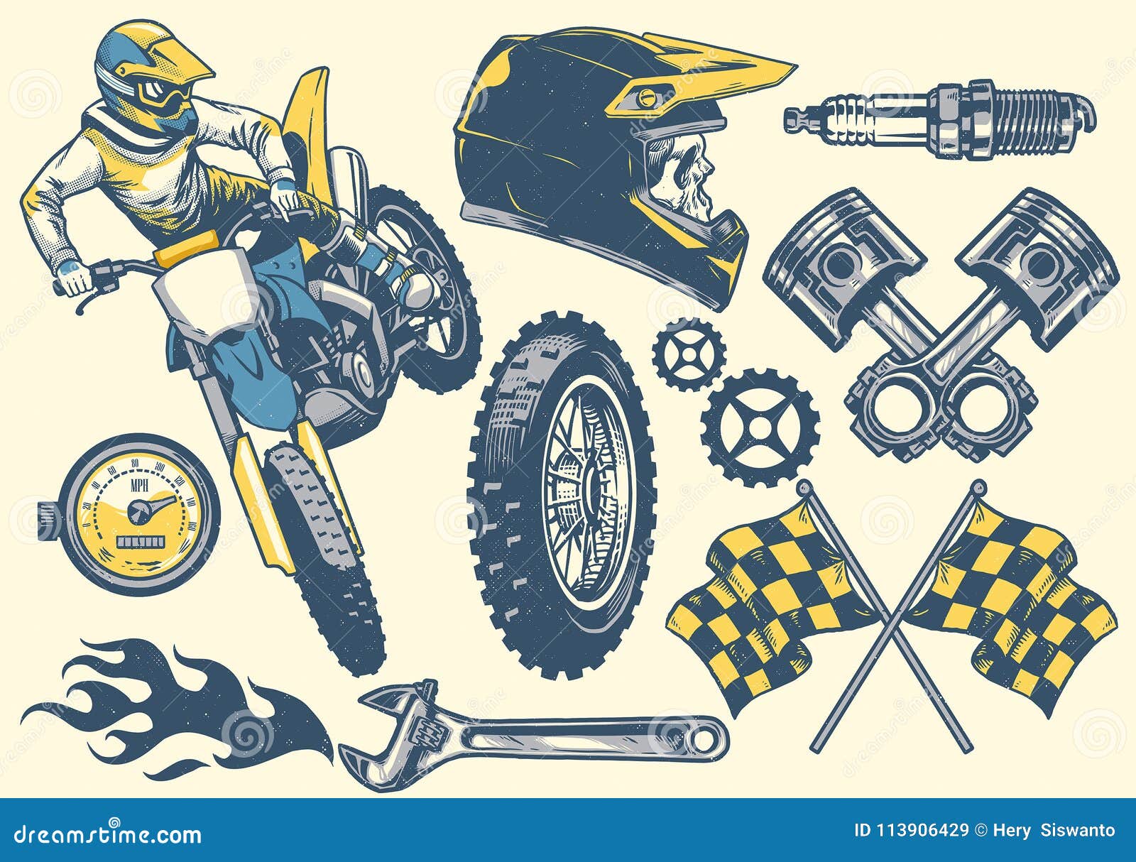 Motocross Motocicleta Desenhado Mão Ilustração Vetorial imagem