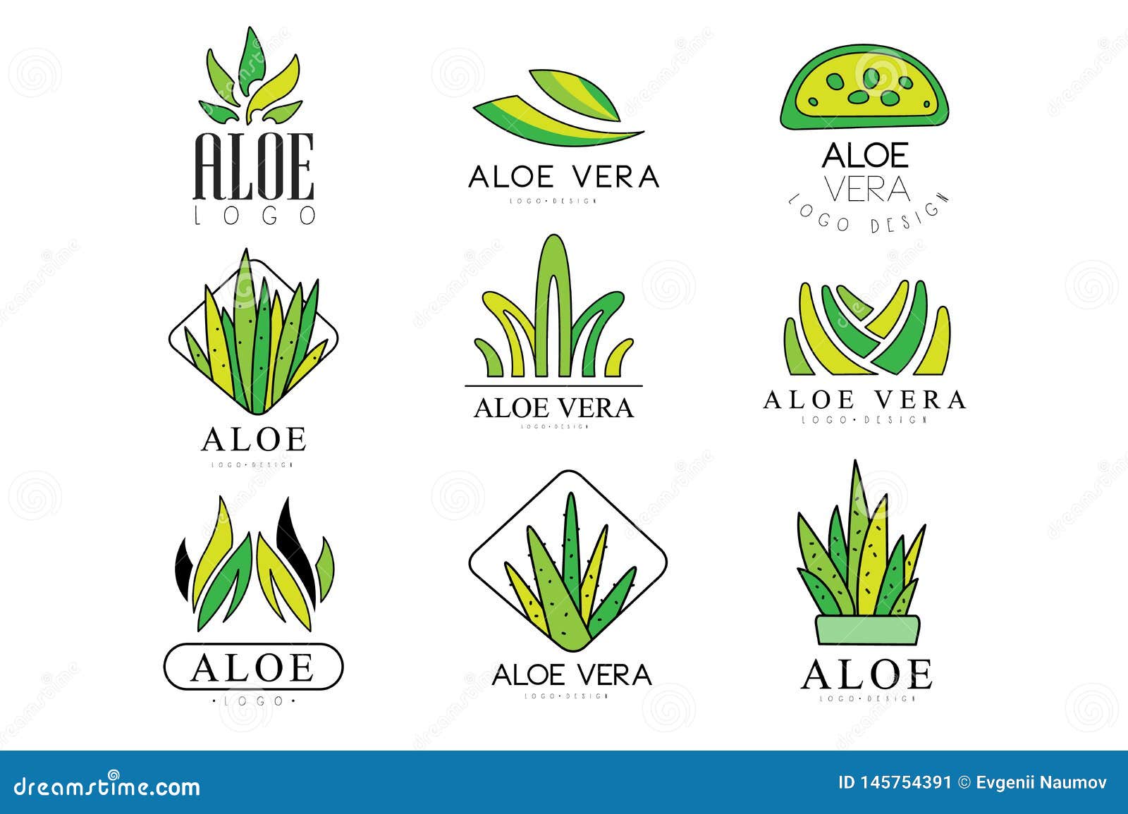 Aloe vera logotipo planta verde projeto de saúde ilustração vetorial  símbolo