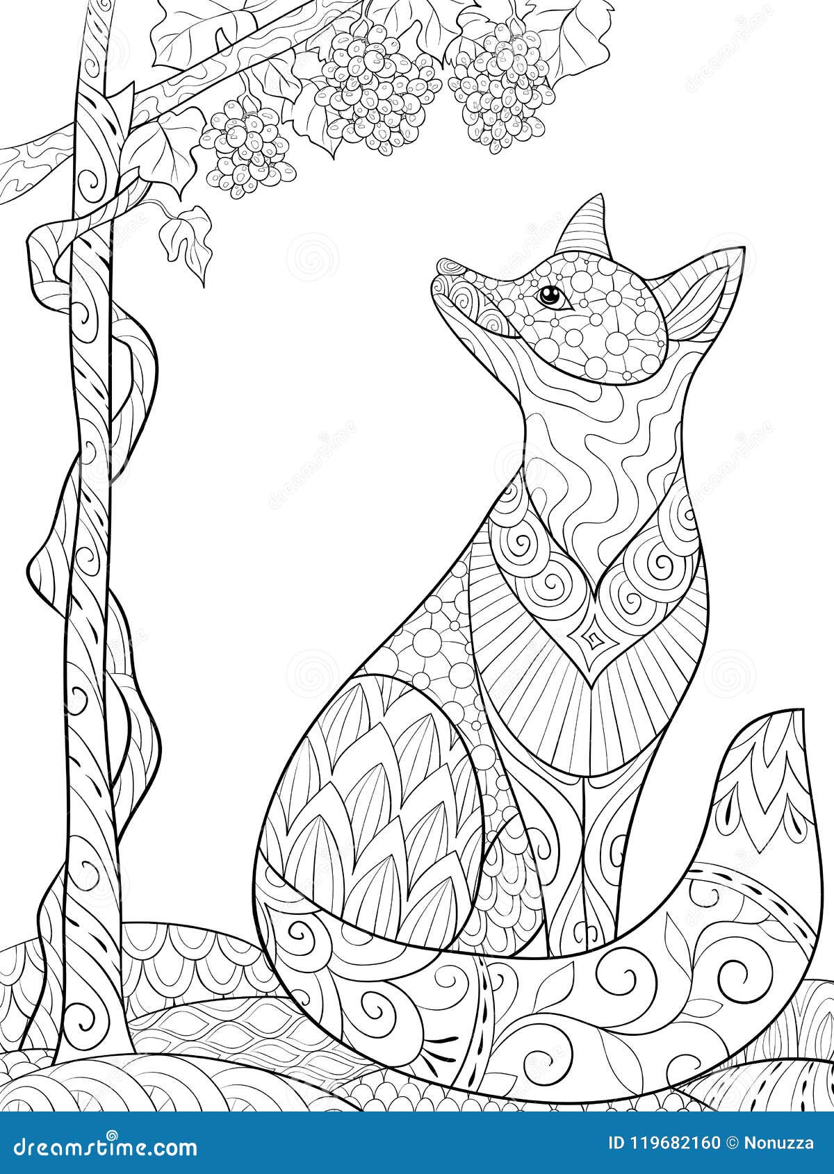 Raposa a dormir num ramo de árvore - Raposas - Coloring Pages for Adults