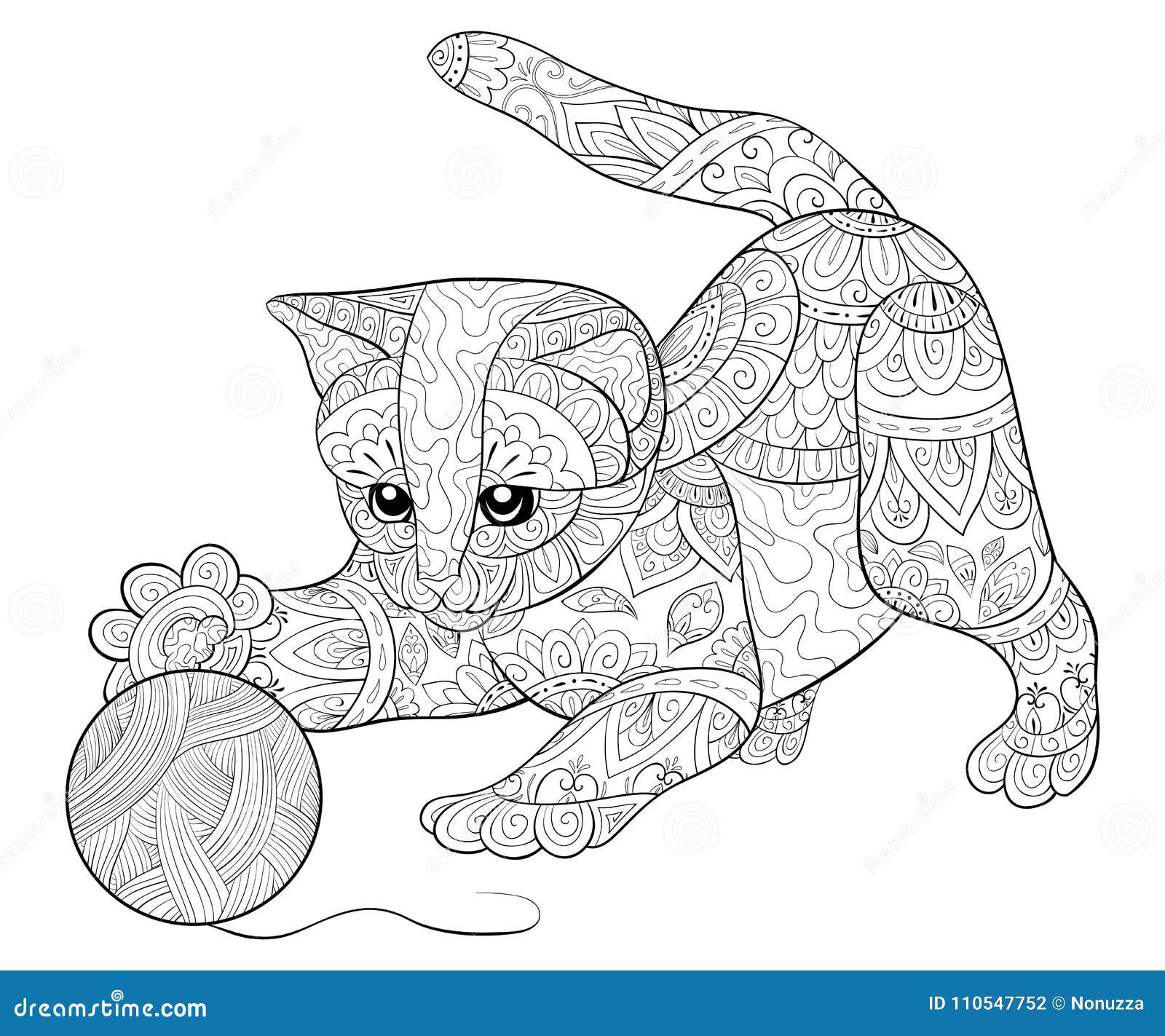 O Livro Para Colorir Adulto, Pagina Um Gato De Jogo Bonito Com a