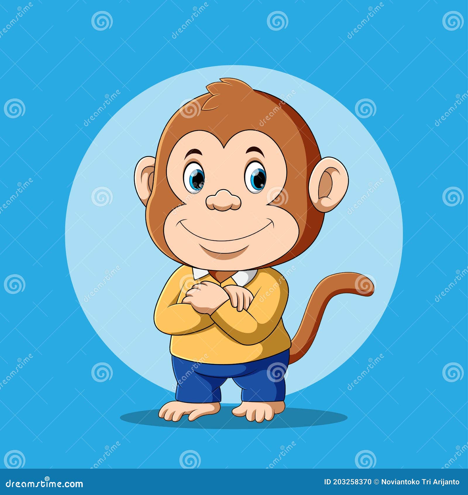 Bonito Bebê Macaco Desenho Animado Posando Royalty Free SVG