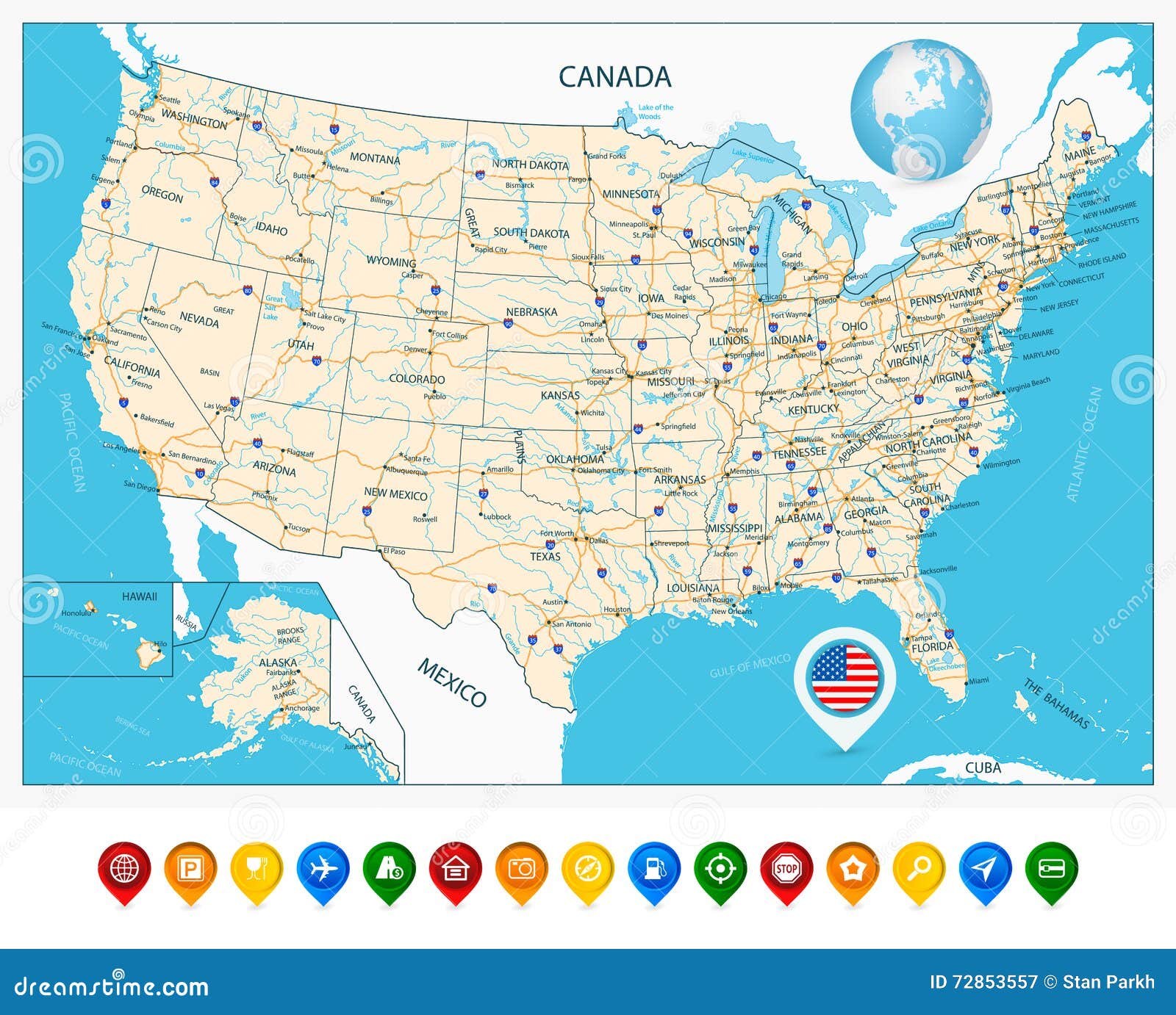 O Mapa De Estradas Altamente Detalhado Do Estados Unidos E O Mapa Colorido  Apontam Ilustração do Vetor - Ilustração de nearsighted, micmichigan:  72853557