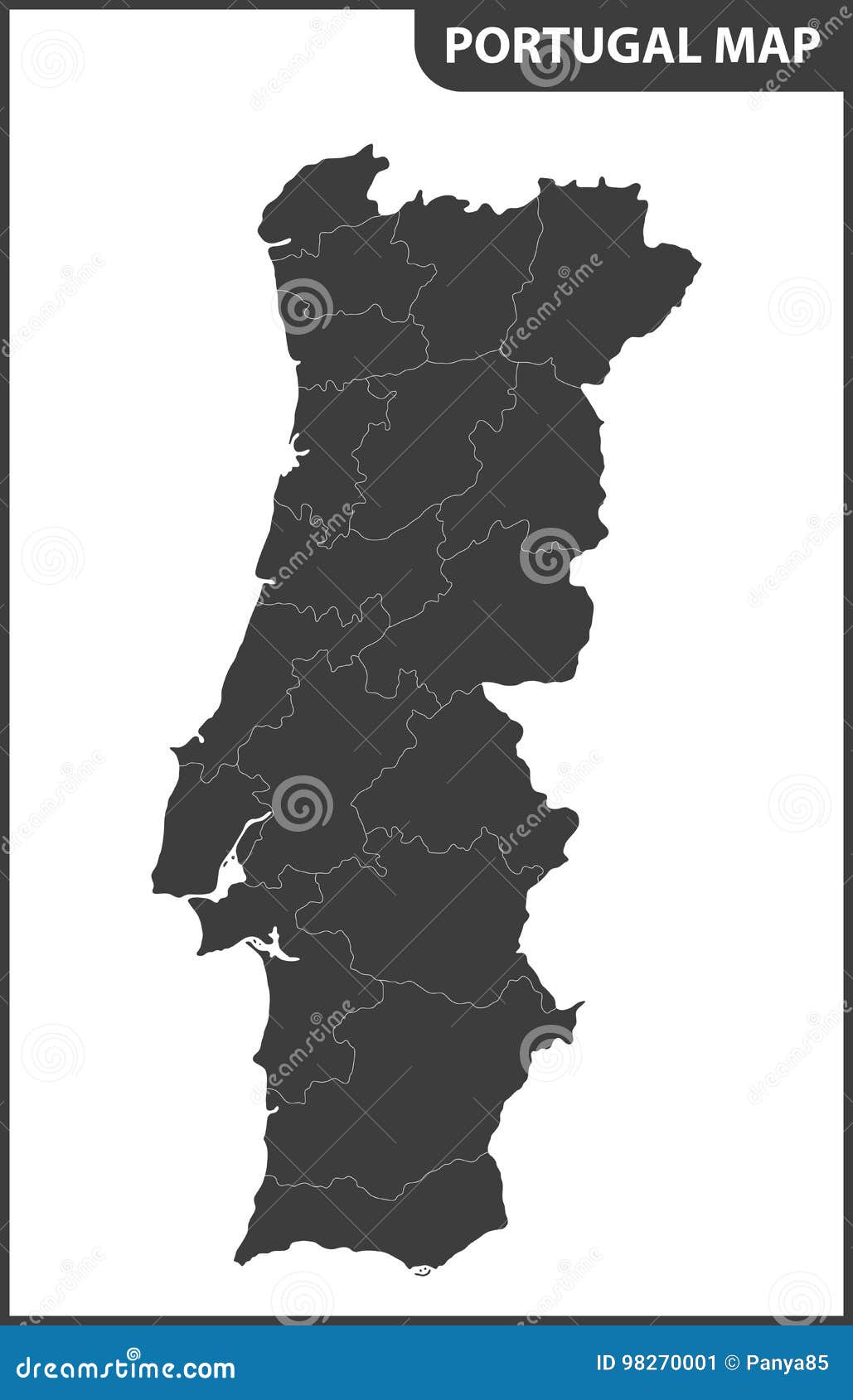 Mapa de portugal altamente detalhado com fronteiras isoladas no