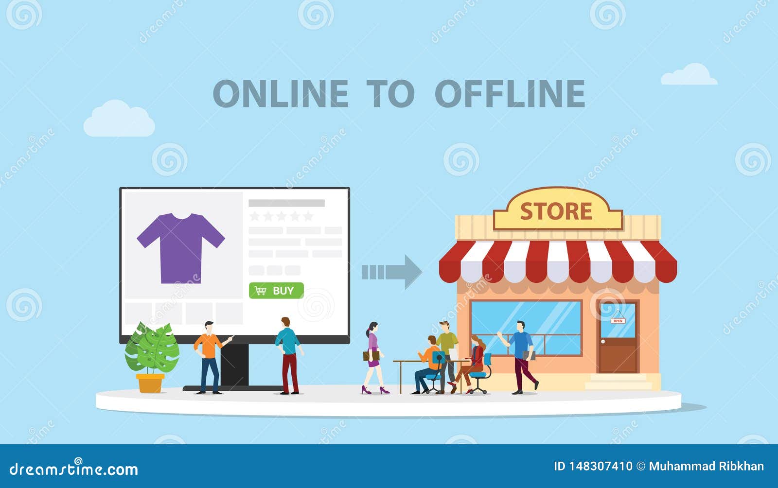 o2o online to offline e-commerce new concept technology with store and website online modern style  - 