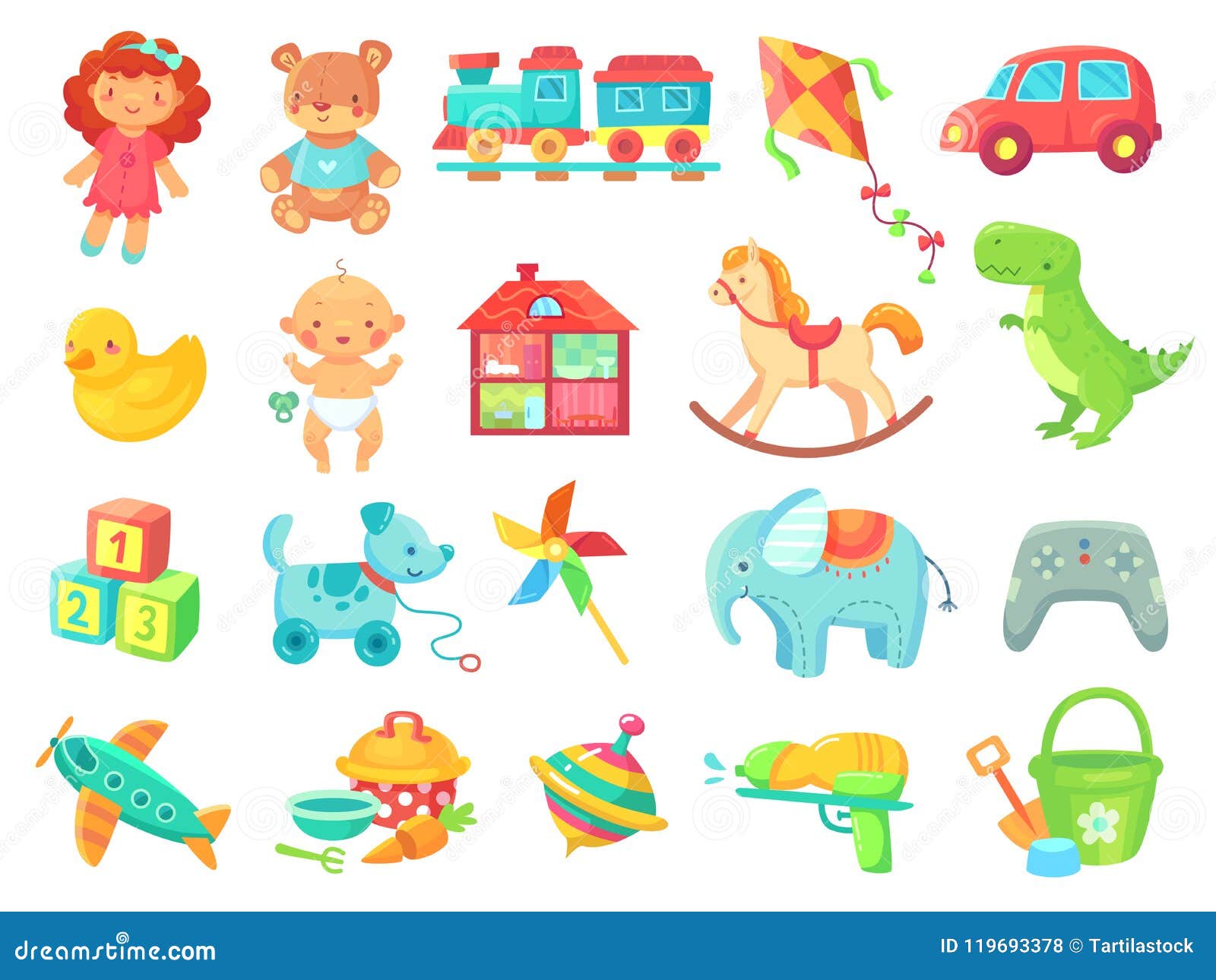 Vetores de Brinquedos Objeto Para Crianças Pequenas Para Jogar Boneca De Desenho  Animado E Lancheira e mais imagens de Boneca - iStock