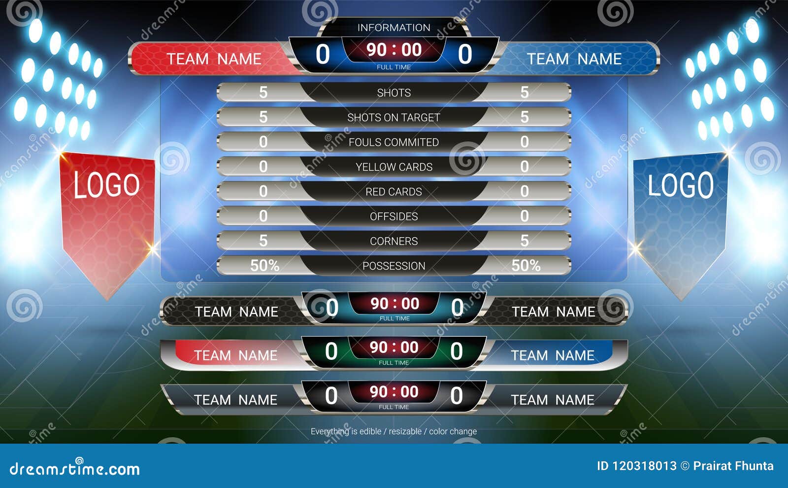 Placar de tempo digital, equipe de jogo de futebol A vs equipe B