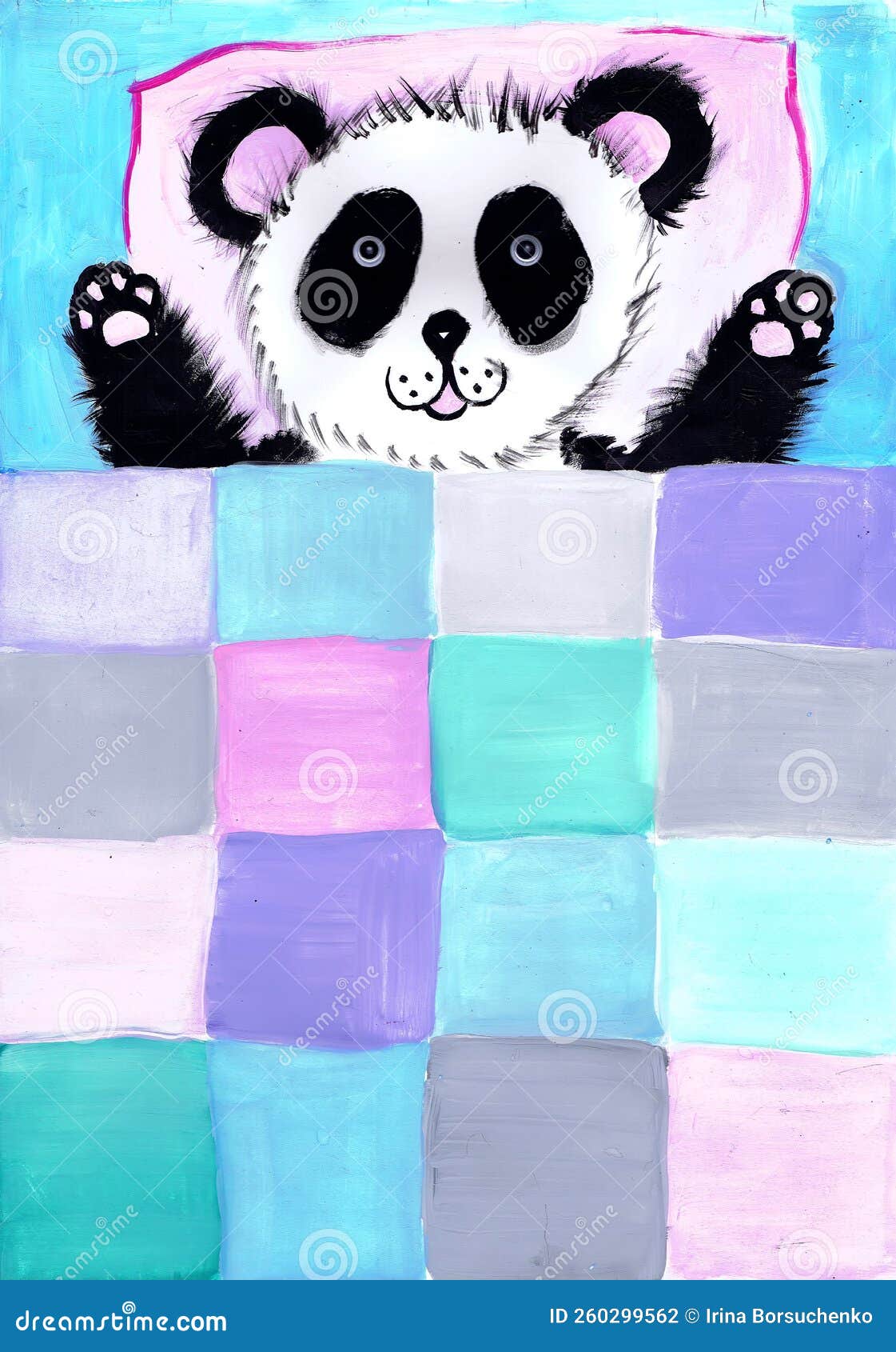 O Urso Panda Está Debaixo De Um Cobertor Com Controlo. Desenho