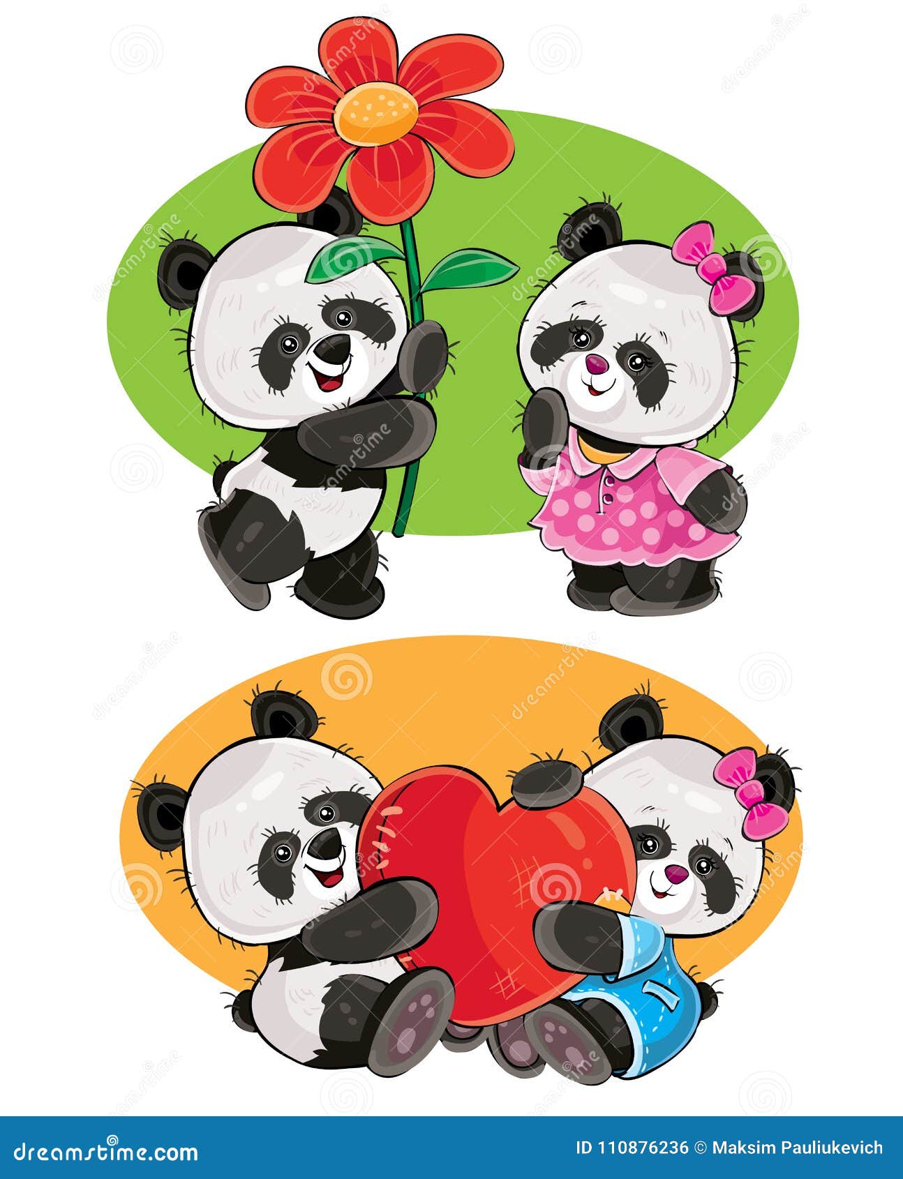 Lindo casal de pandas apaixonados desenho simples e mínimo de desenho  animadoilustração vetorial