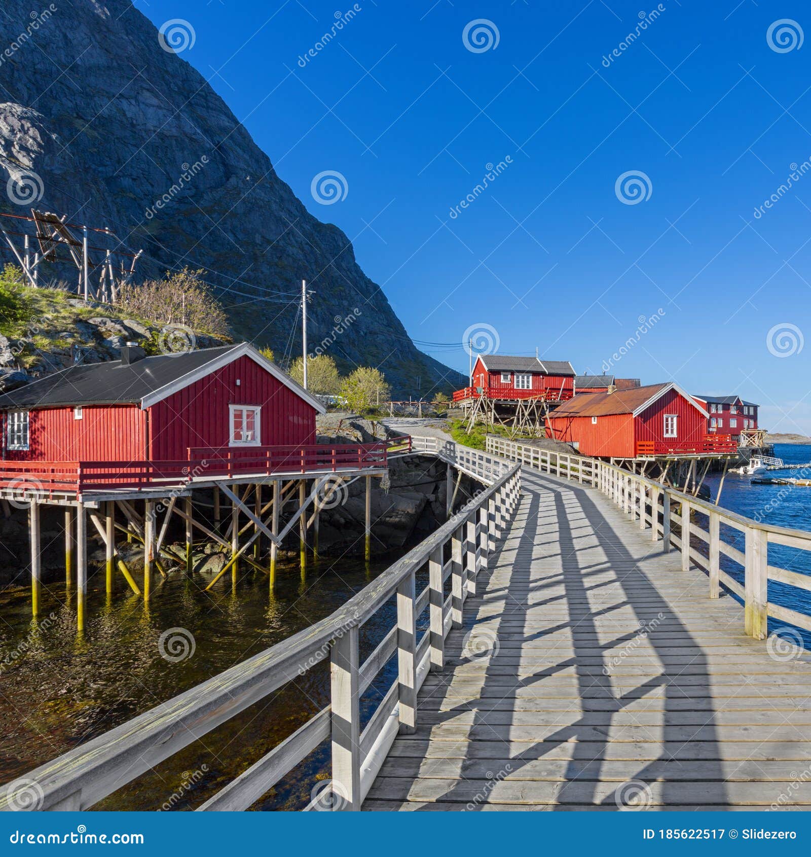 o village, moskenes, red norwegian rorbu, fishing huts on lofoten islands