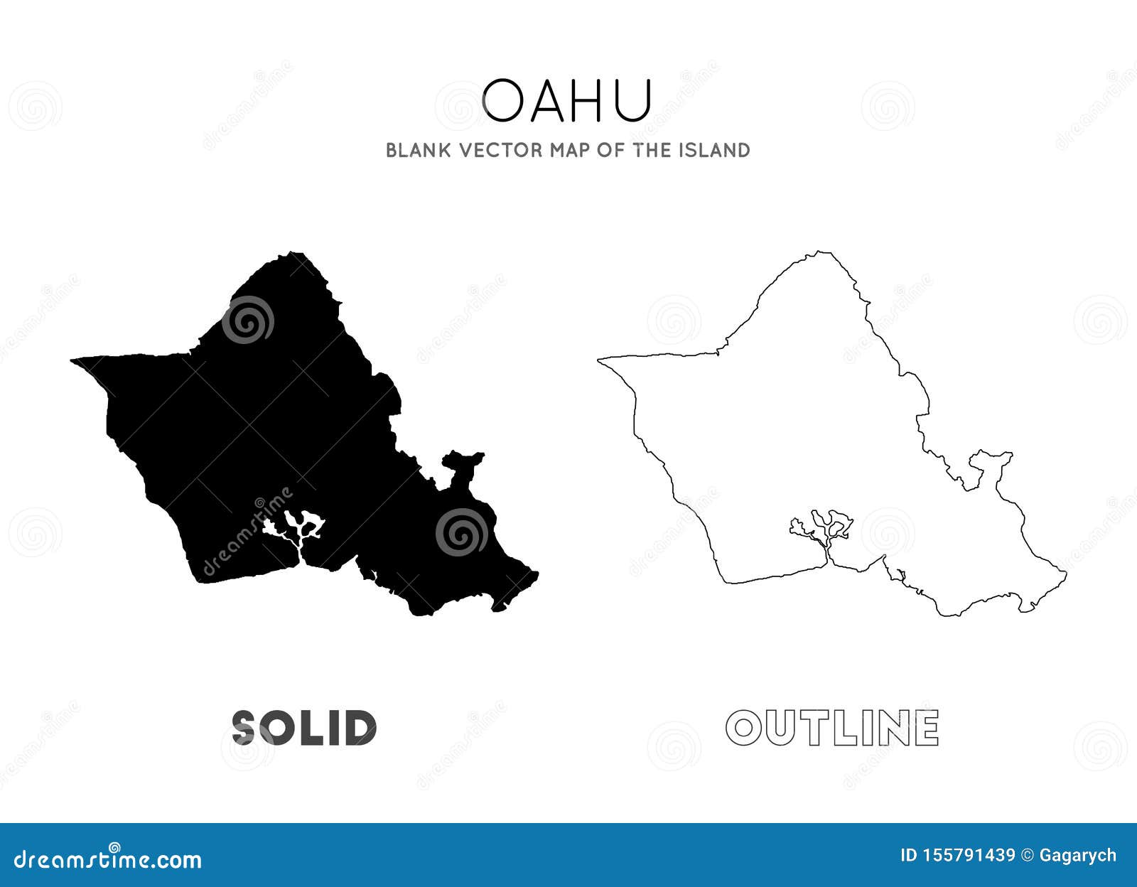 oahu map stock vector illustration of land high border 155791439
