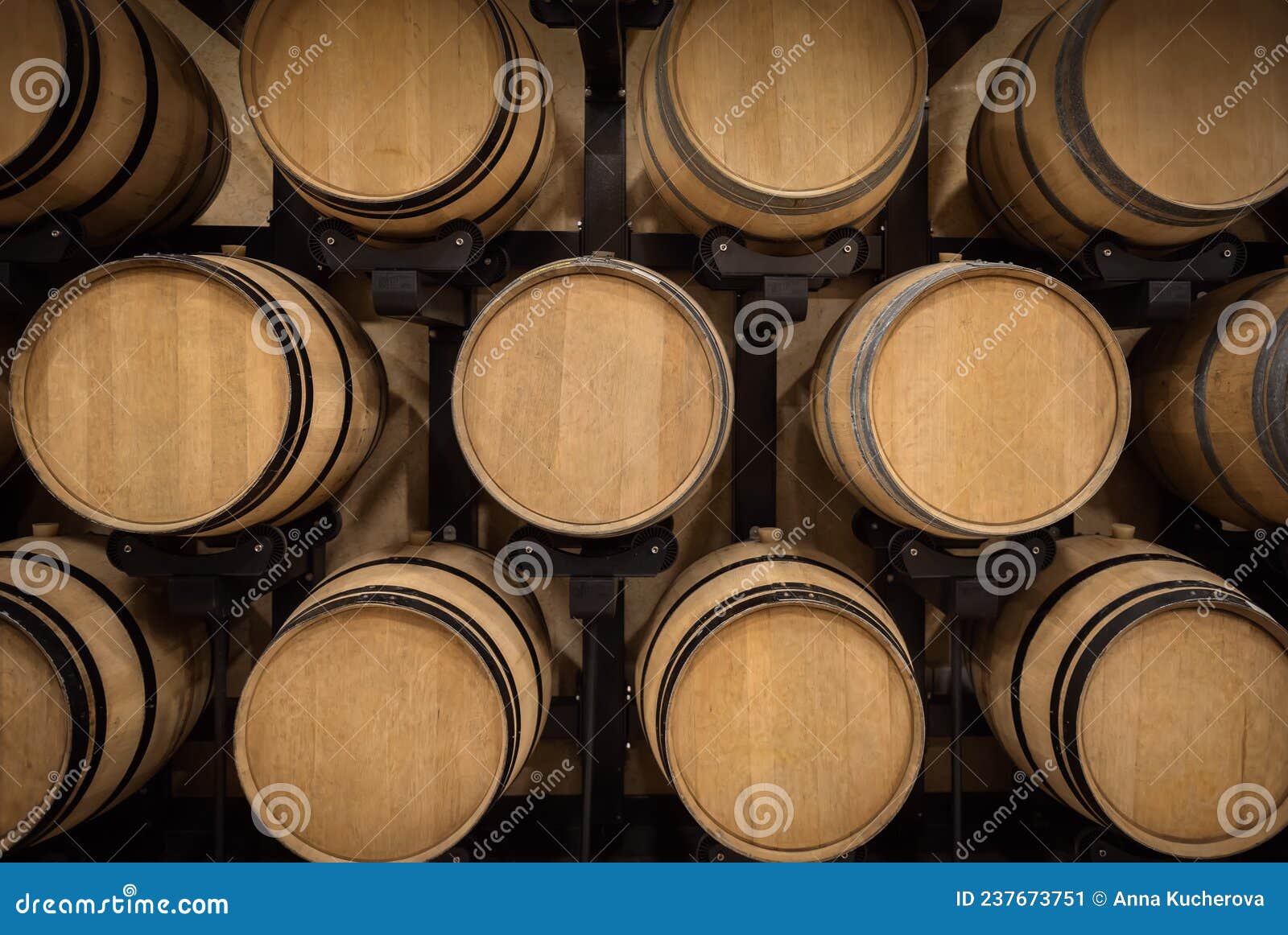 Oak Barrels Stacked for Wine Aging in Winery Cellar Stock Image Image