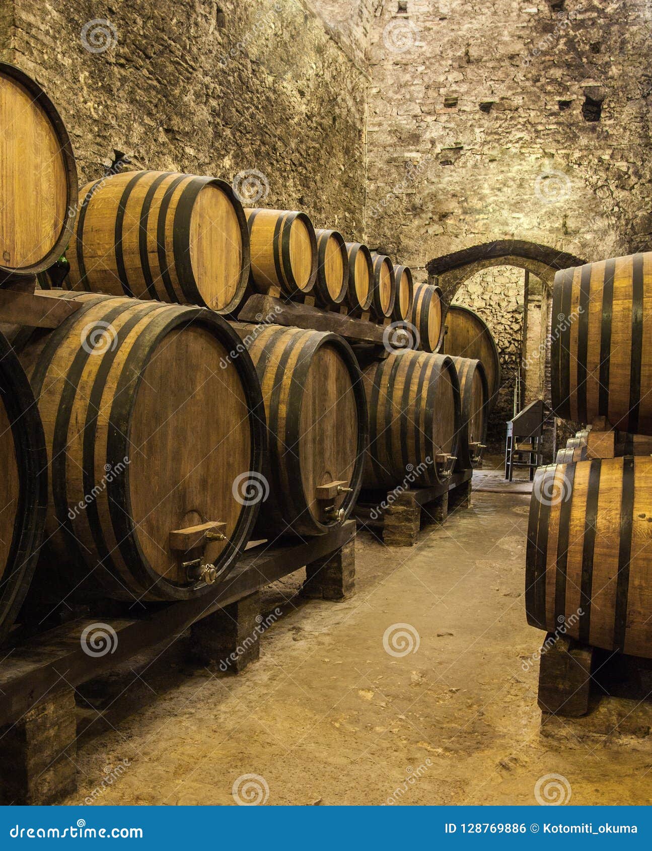 Oak Barrels with Wine at the Cellar Stock Photo Image of food, drink