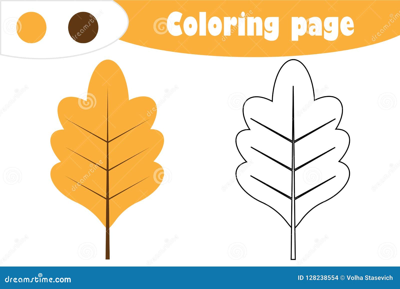 Oak Leaf In Cartoon Style, Autumn Coloring Page, Education Paper Game