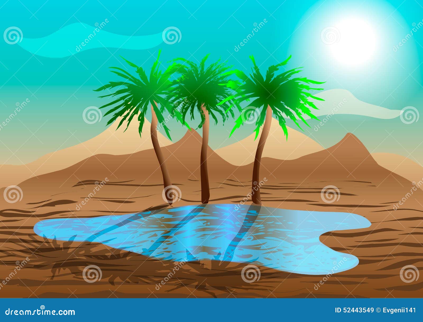 Oasis en el desierto ilustración del vector. Ilustración de azul - 52443549