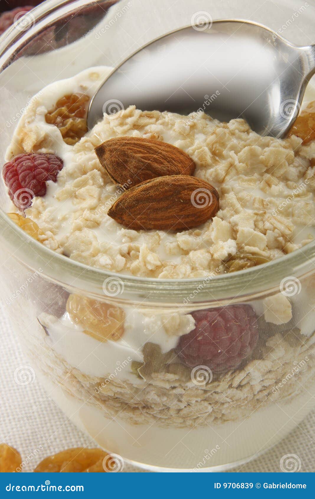 Oat breakfast stock image. Image of almonds, yogurt, macro 9706839