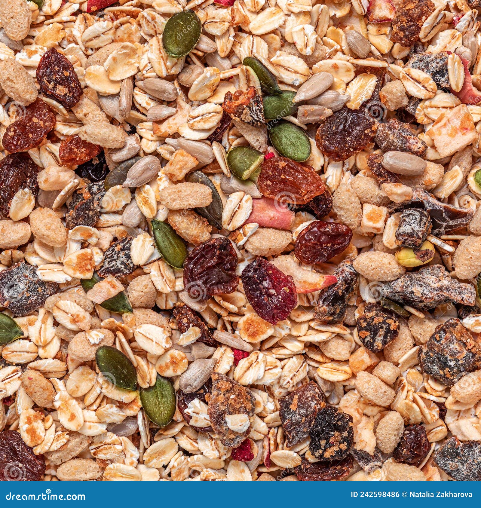 Oat Flakes Wallpaper with Nuts, Seeds and Dried Fruits. Muesli Pattern