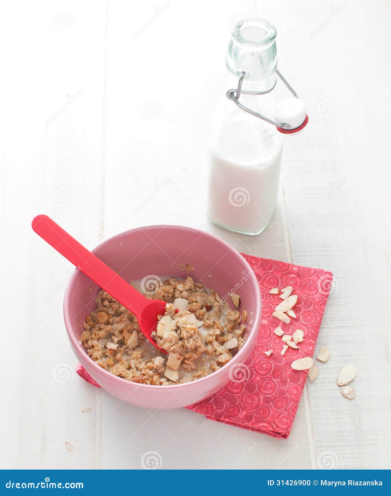 Oat Meal with Almonds and Milk Stock Photo Image of diet, vegetarian