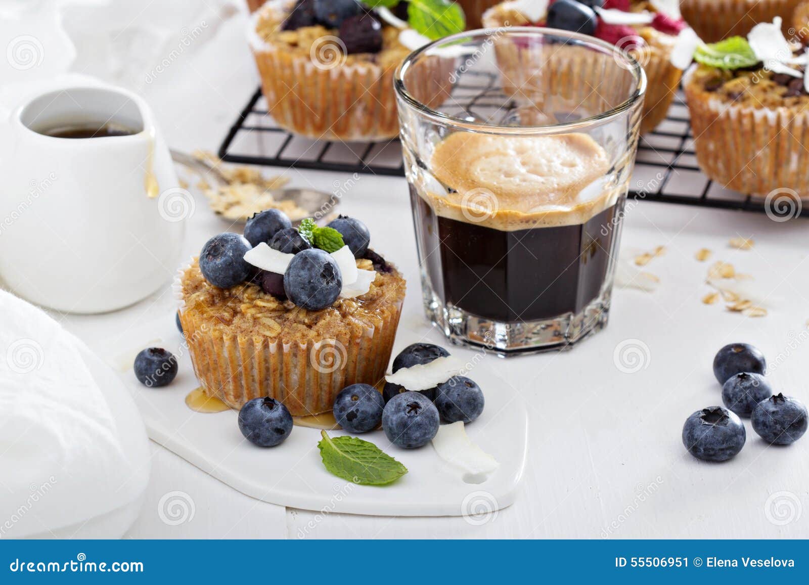 Oat Muffin with Coffee for Breakfast Stock Image Image of milk, brown