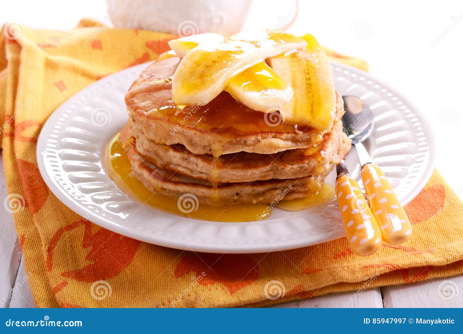 Oat Pancakes with Banana and Honey Stock Image Image of pile, fried