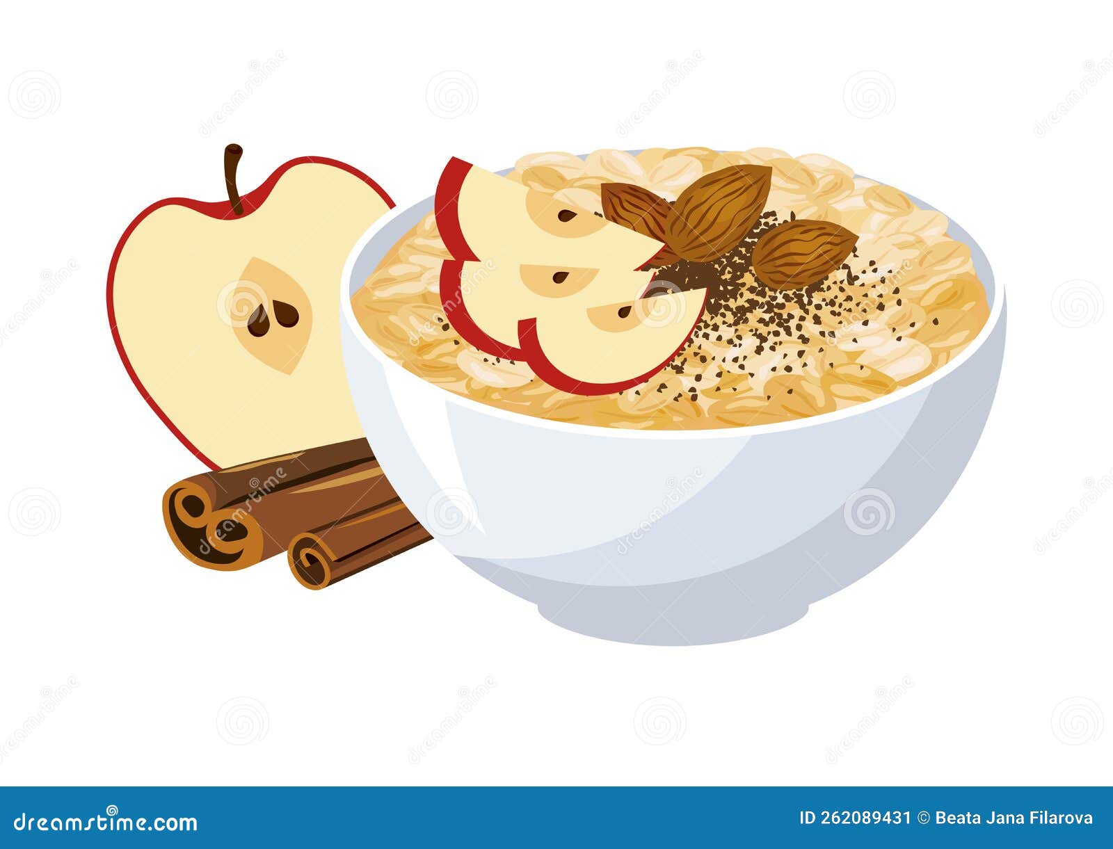 Oatmeal with Apples and Cinnamon Icon Vector Stock Vector