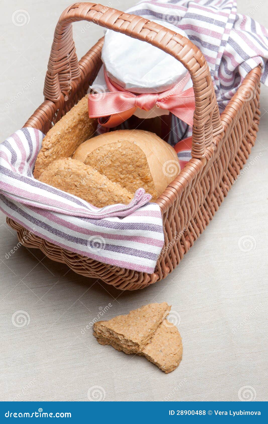 Oatmeal Cookies and Jam in a Basket Stock Photo Image of