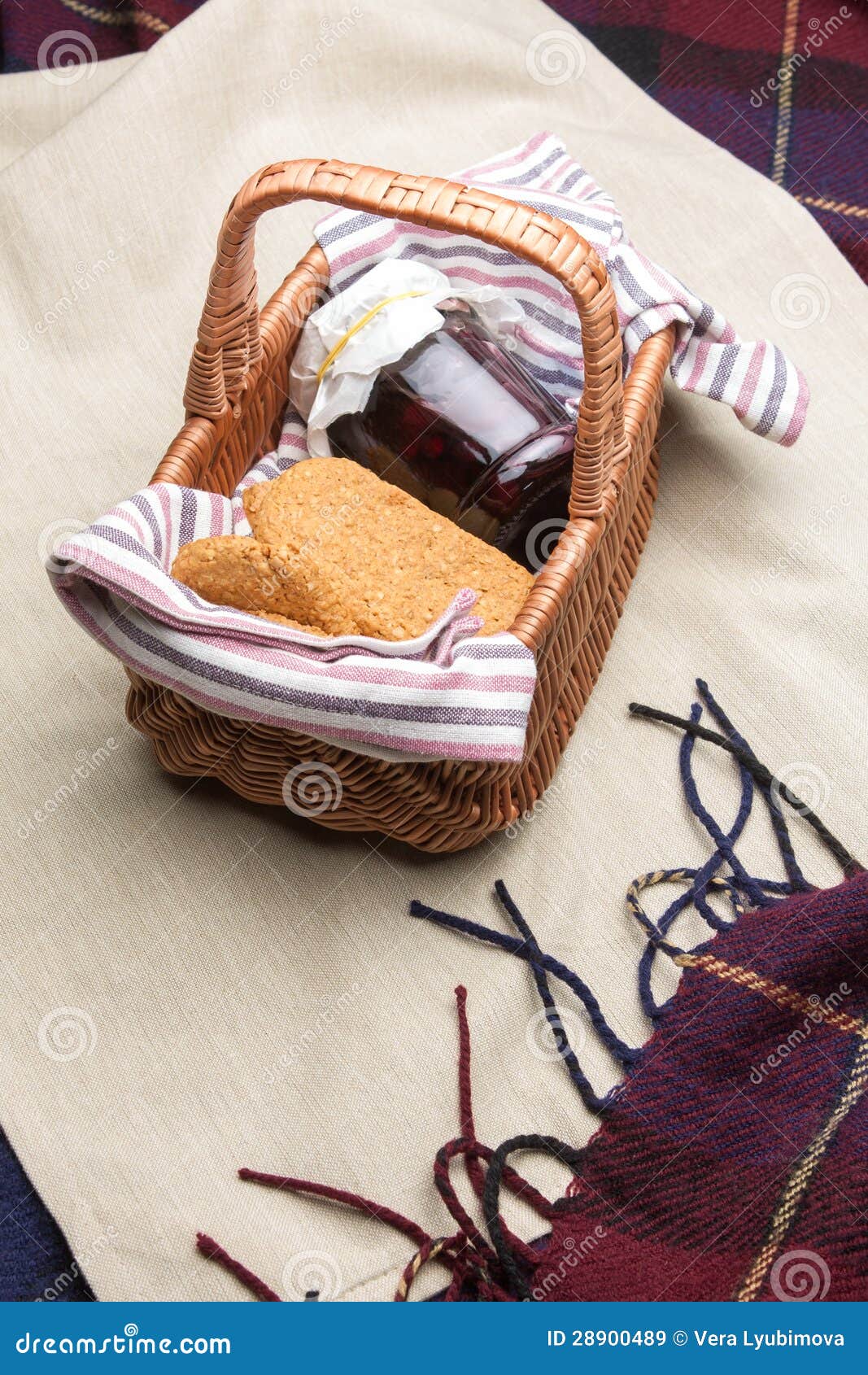 Oatmeal Cookies and Jam in a Basket Stock Image Image of oatmeal
