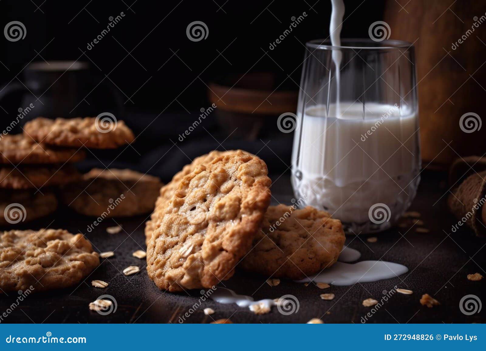 Oatmeal Cookies with Milk. AI Generated Stock Illustration