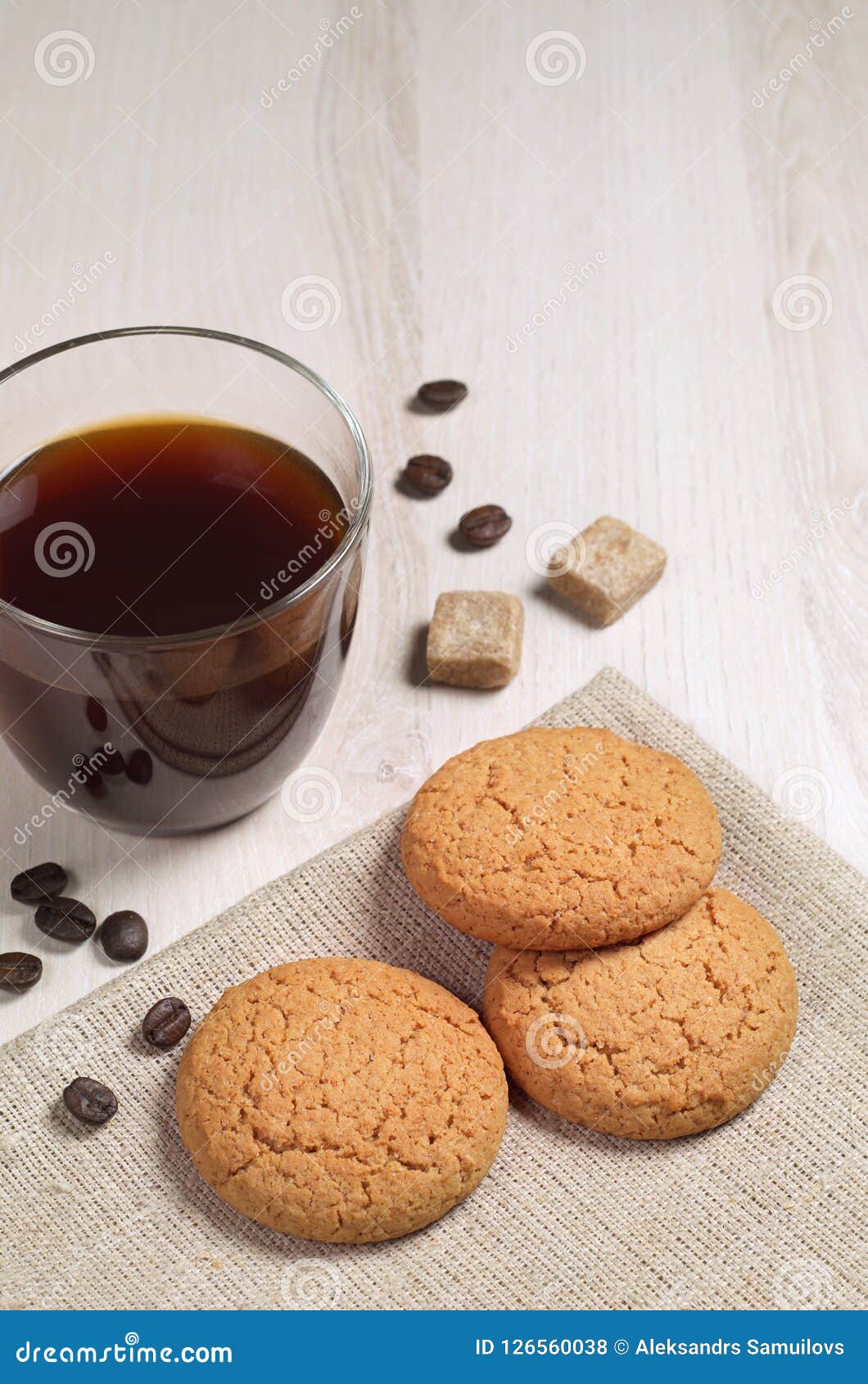 Oatmeal cookies and coffee stock photo. Image of glass - 126560038