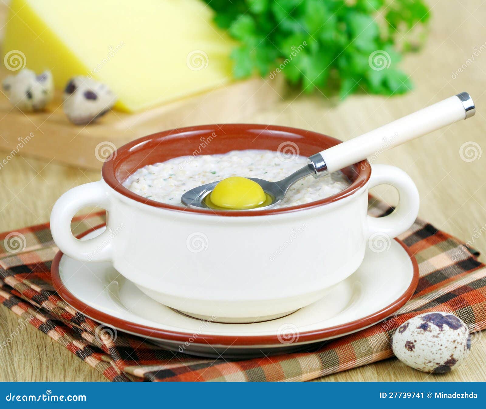 Oatmeal with Herbs, Cheese and Quail Egg Stock Image Image of shell