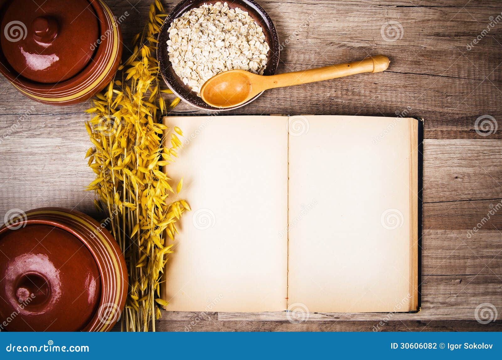 Oatmeal and an Old Recipe Book on the Kitchen Stock Photo - Image of ...