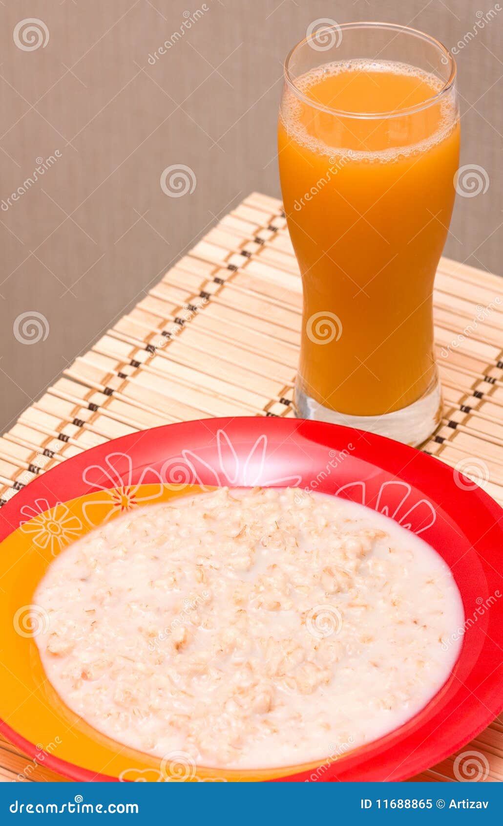 Oatmeal and orange juice stock image. Image of oatmeal 11688865