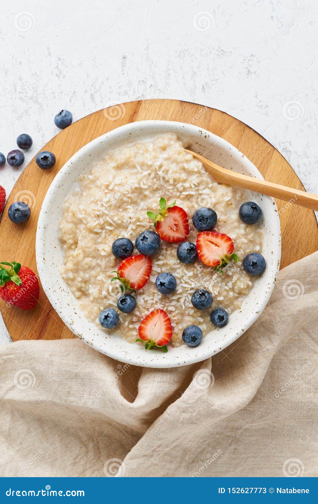 Oatmeal Porridge Rustic with Berries, Dash Diet, on White Wooden ...