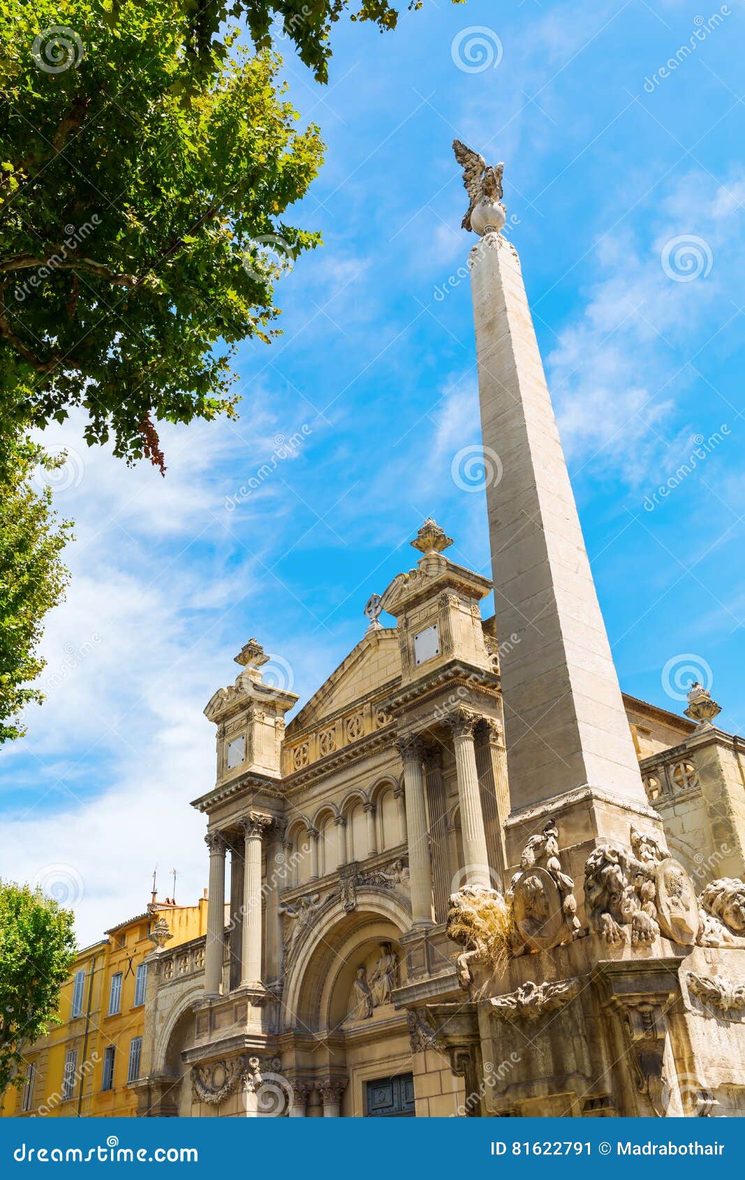 obelisk in front of the eglise de la madeleine in aix en provence