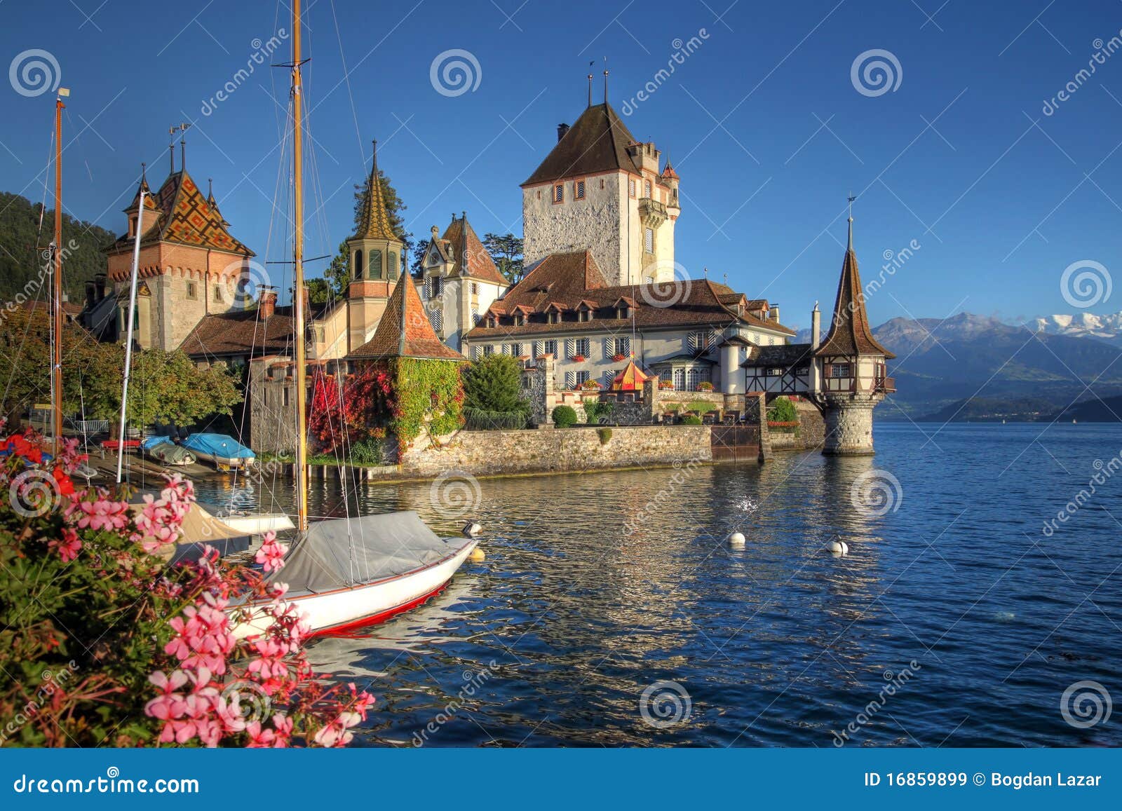 oberhofen castle on lake thun, switzerland