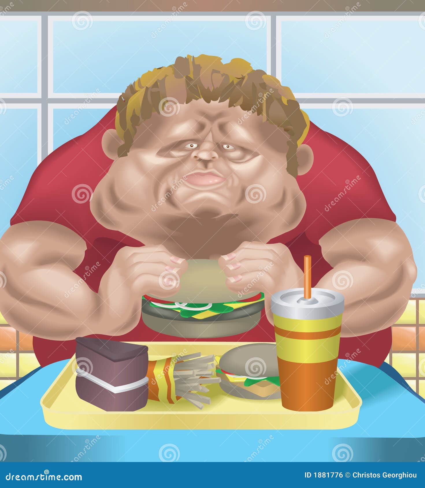 obese man in fast food restaurant