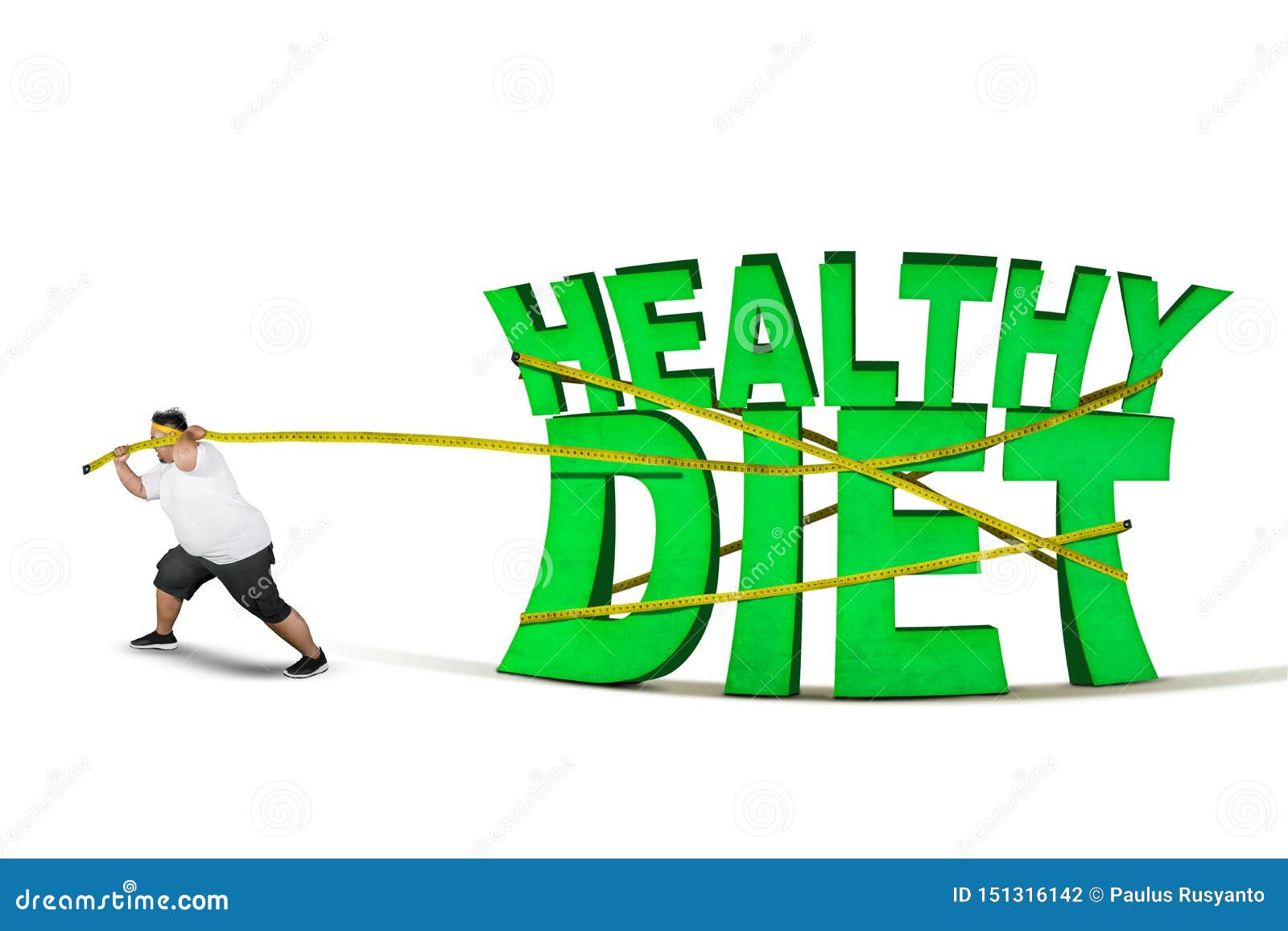 Obese Man Pulls Healthy Diet Text On Studio Stock Photo ...