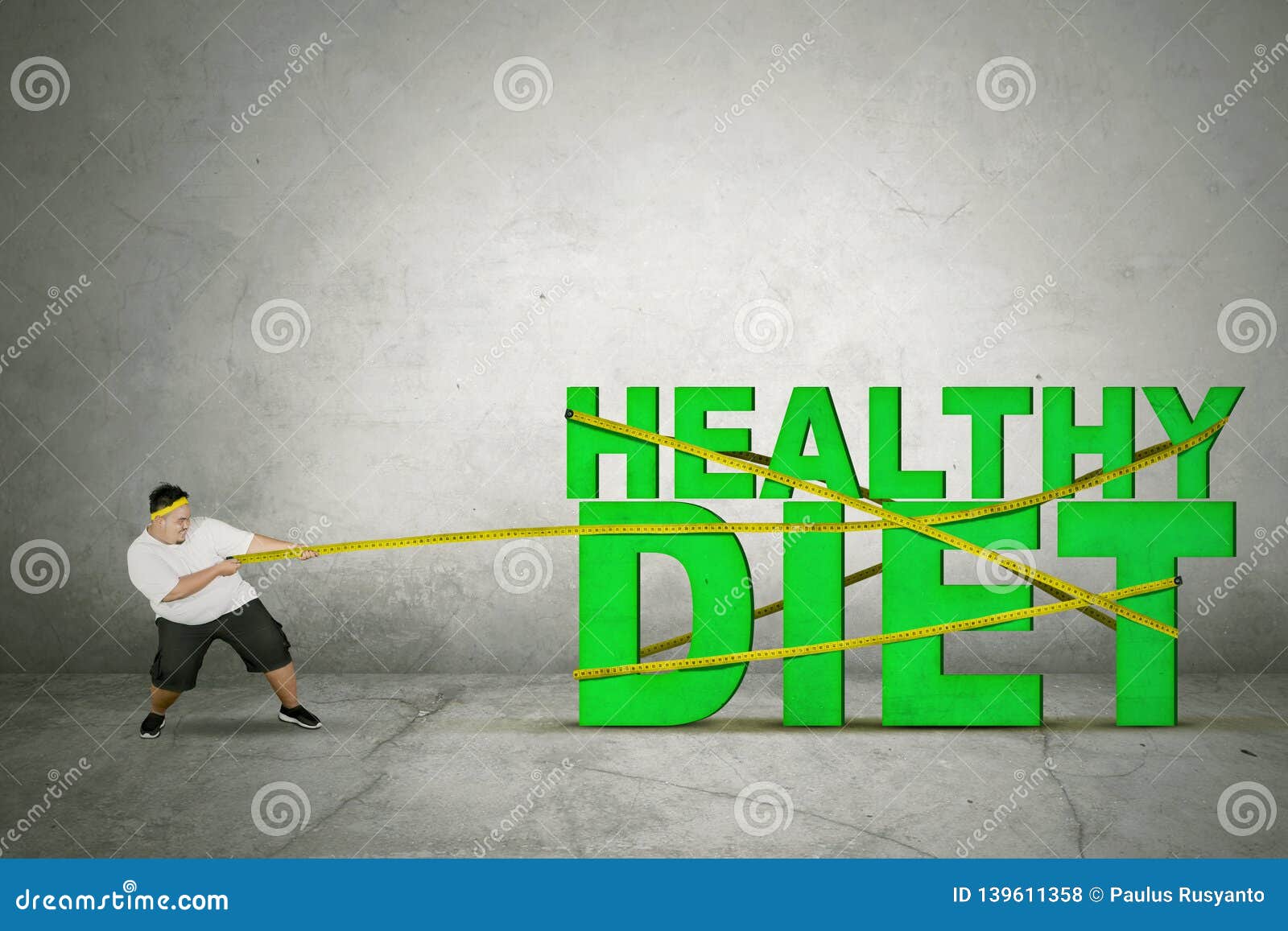 Obese Man Pulling Healthy Diet Text Stock Illustration ...