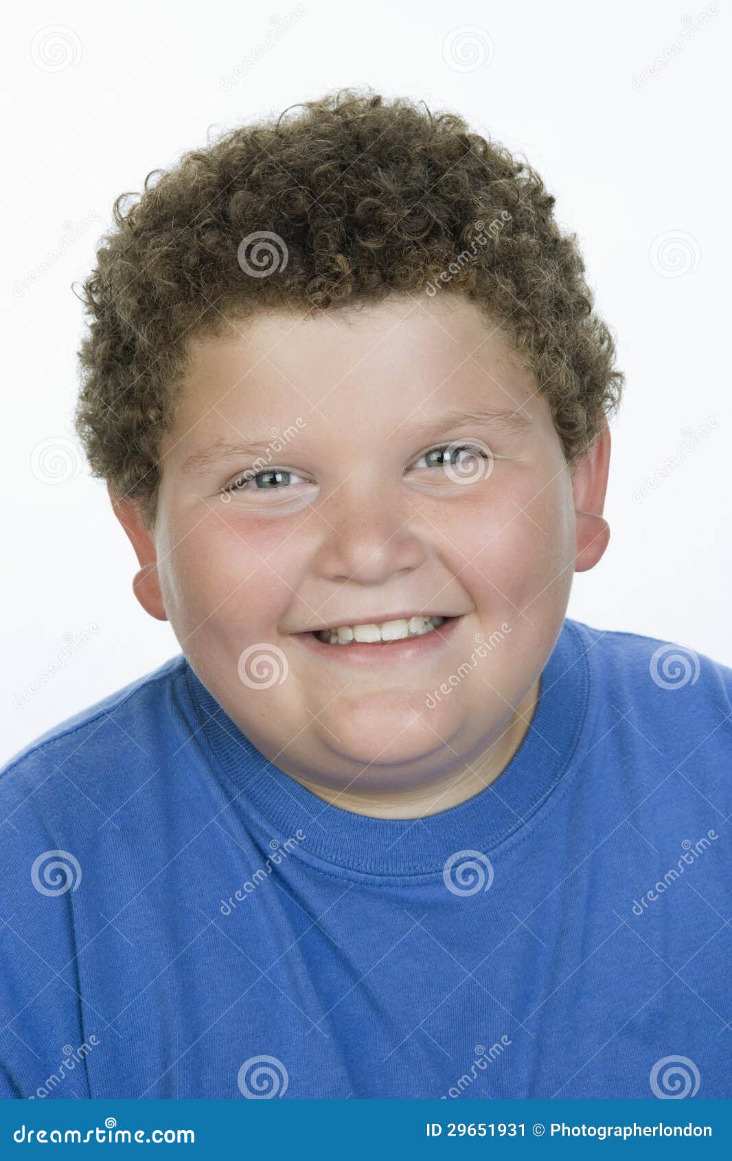 An Obese Teenage Boy Smiling Stock Image - Image of blue, curly: 29651931