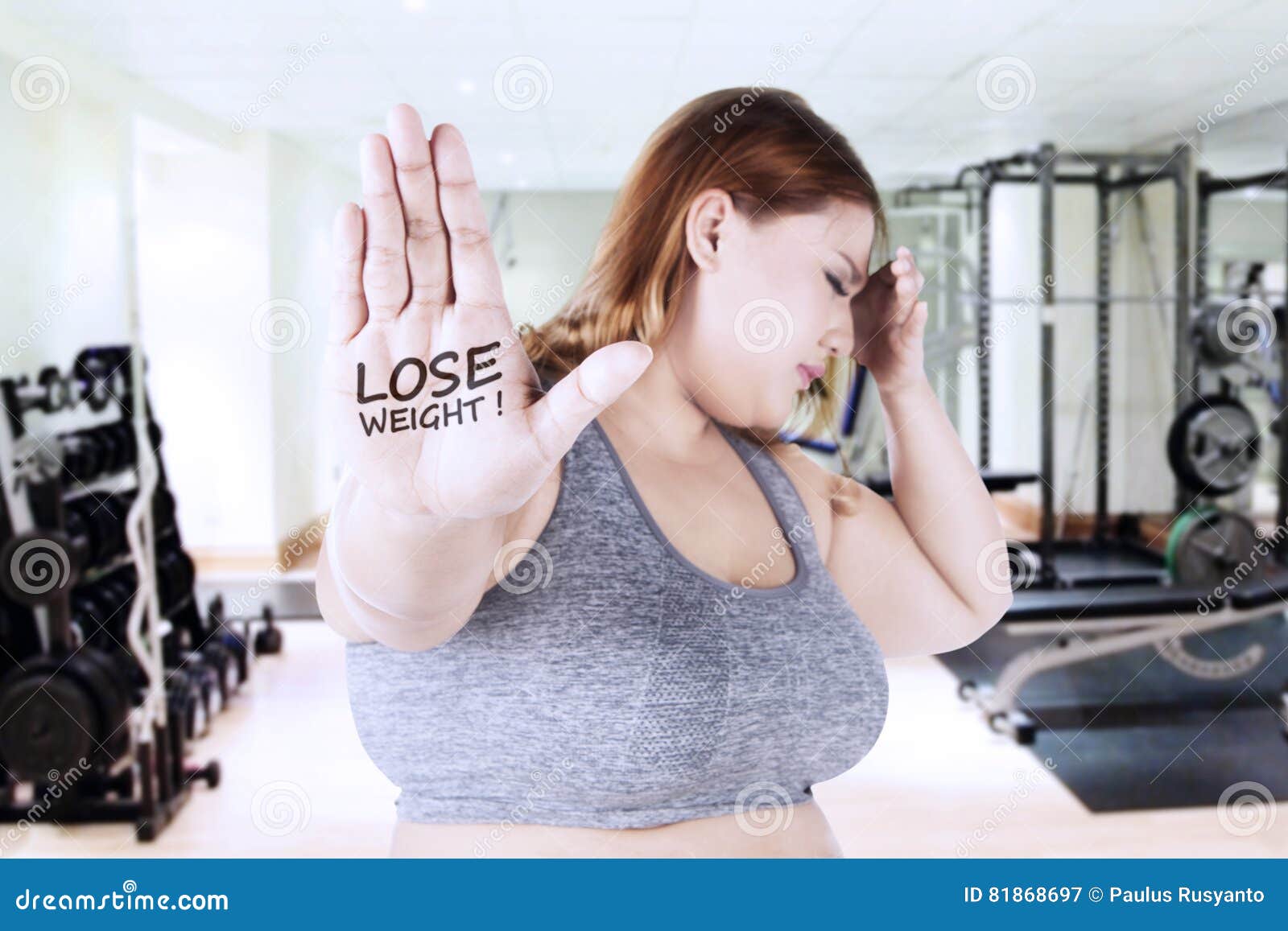 Obese Woman Shows Lose Weight On Hand Stock Image Image