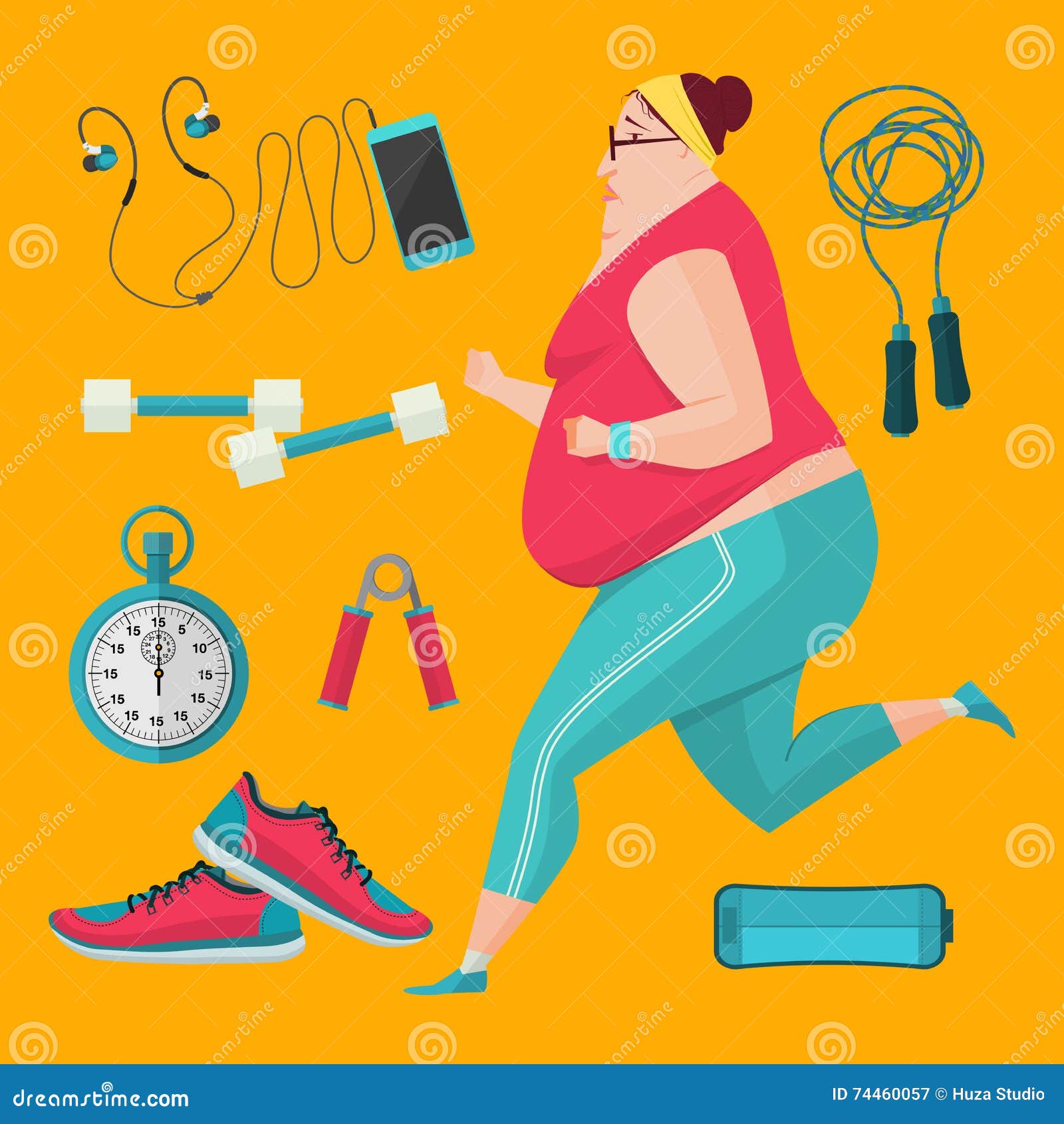 Obese Women Jogging To Lose Weight. Stock Vector - Illustration of fitness,  fatigue: 74460057