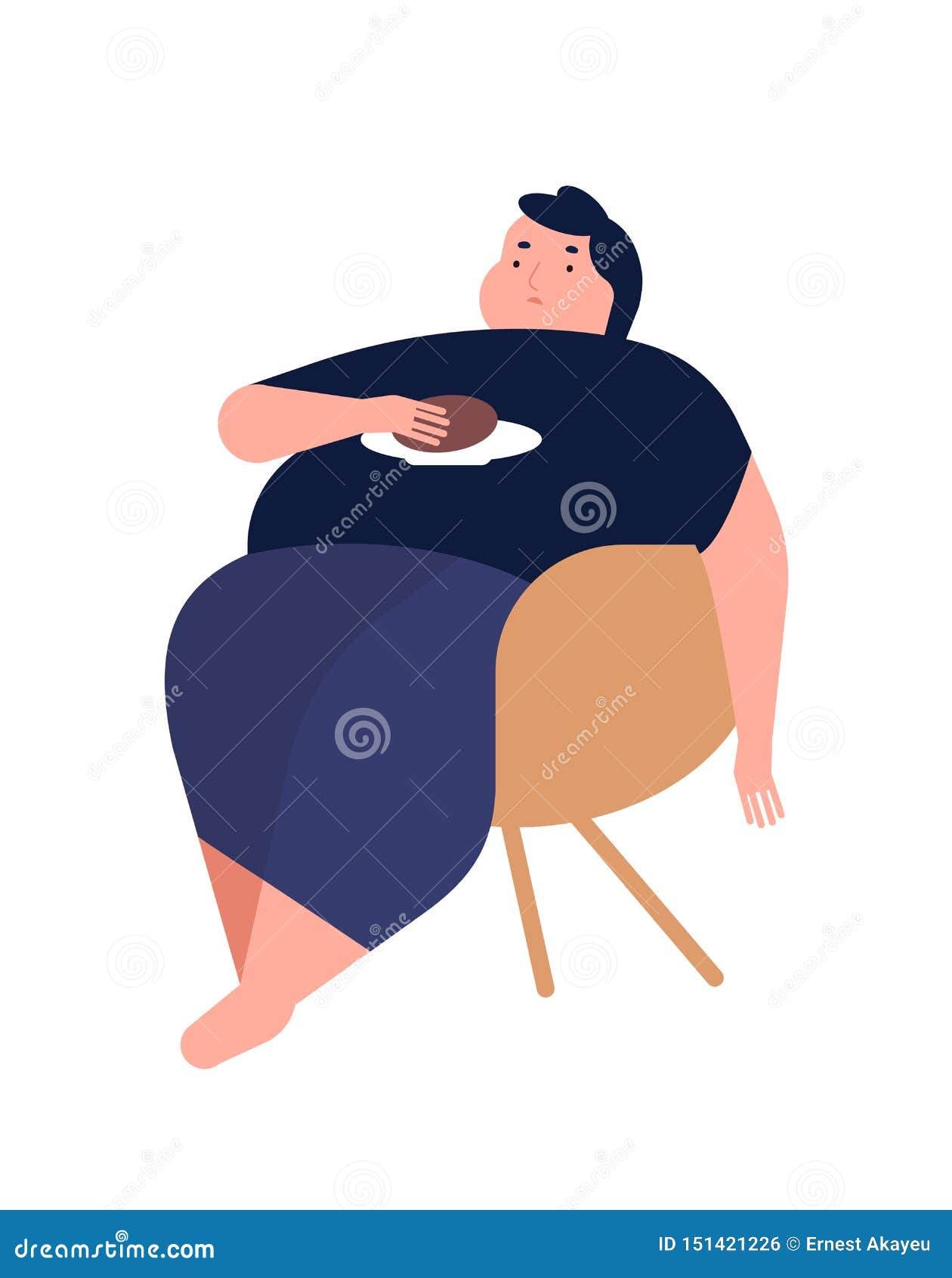 obese young man. fat boy sitting on chair. concept of obesity, binge eating disorder, food addiction. mental illness