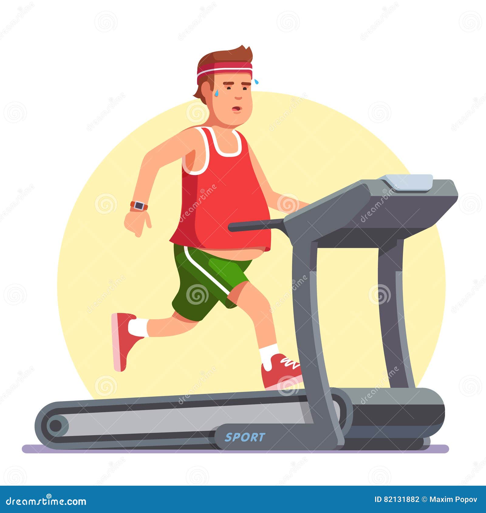 obese young man running on treadmill