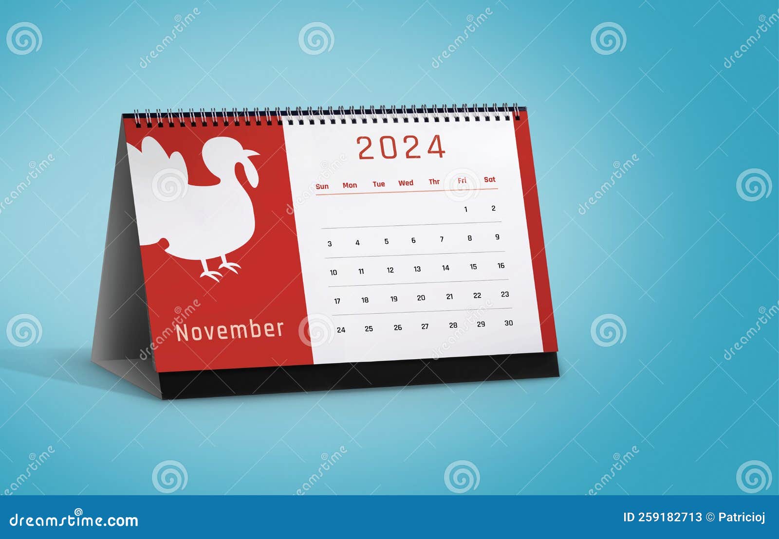 November 2024 Calendar with Turkey Icon Isolated on Blue Background